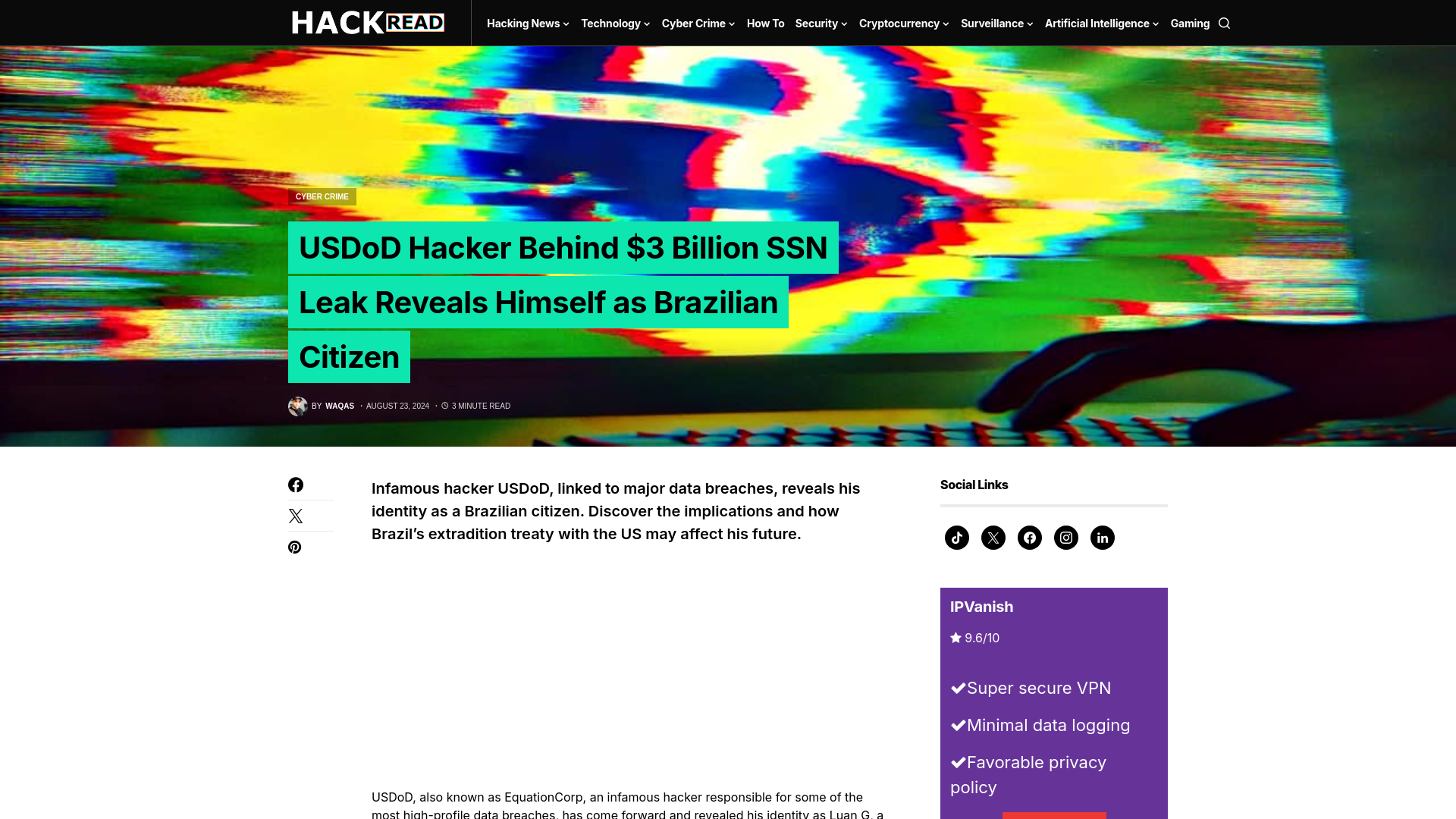 USDoD Hacker Behind $3 Billion SSN Leak Reveals Himself as Brazilian Citizen