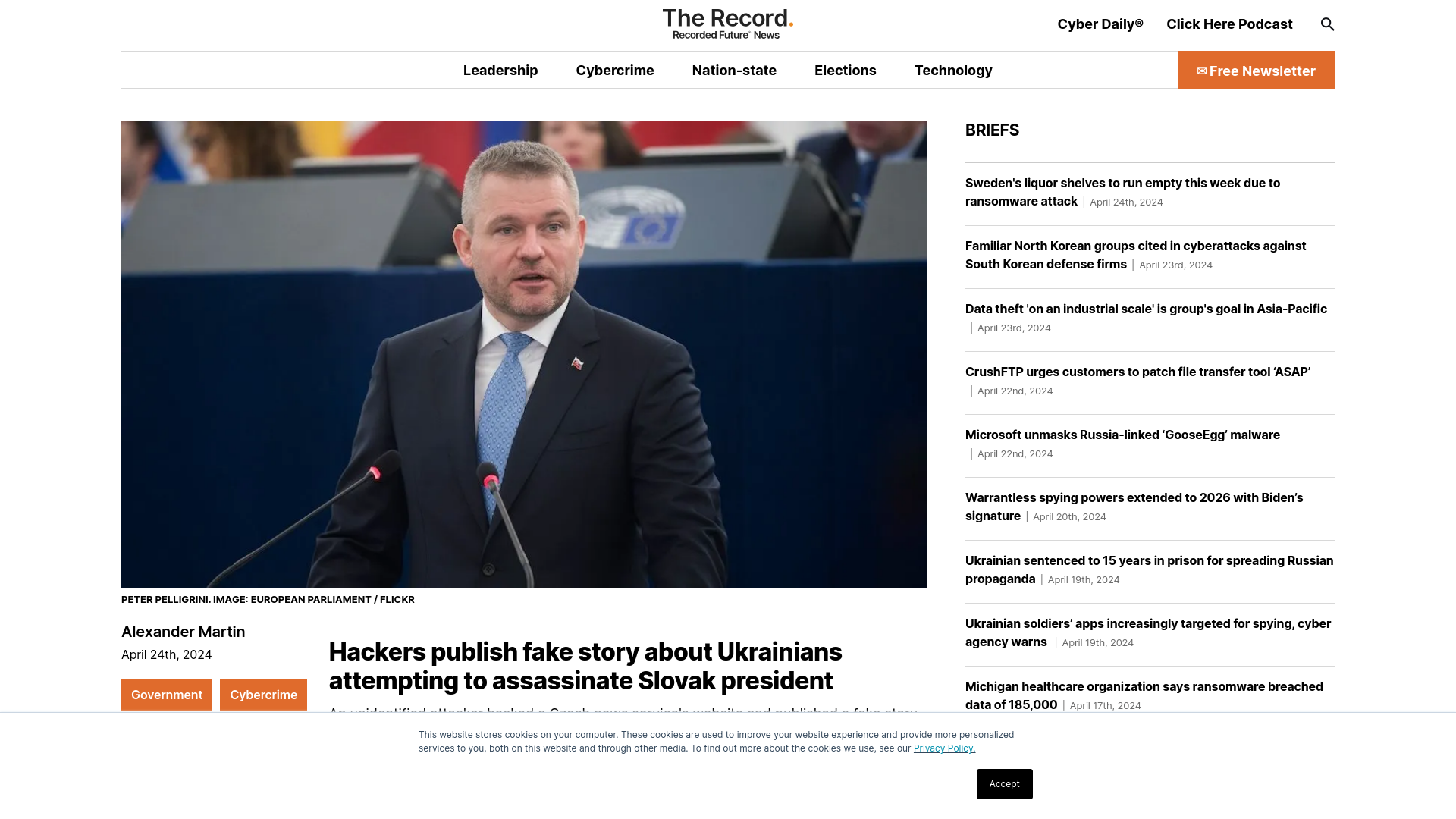 Hackers publish fake story about Ukrainians attempting to assassinate Slovak president