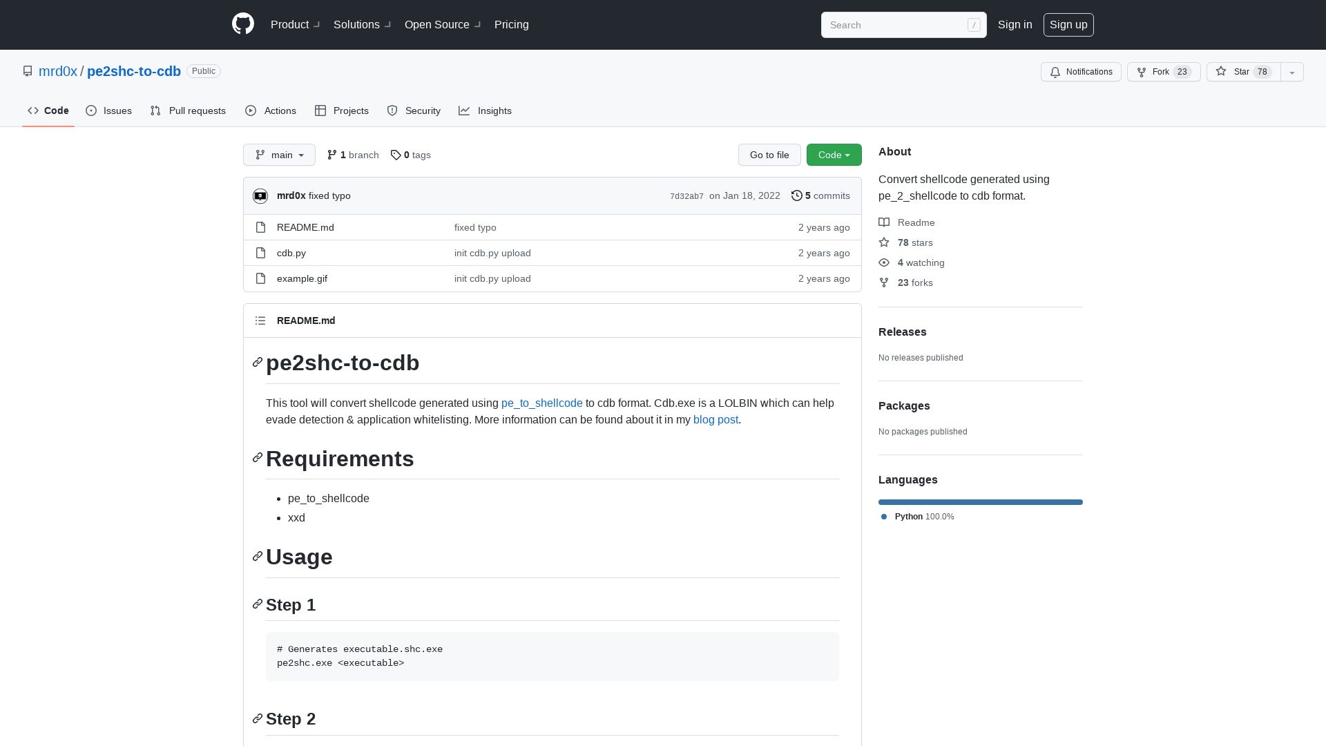 GitHub - mrd0x/pe2shc-to-cdb: Convert shellcode generated using pe_2_shellcode to cdb format.