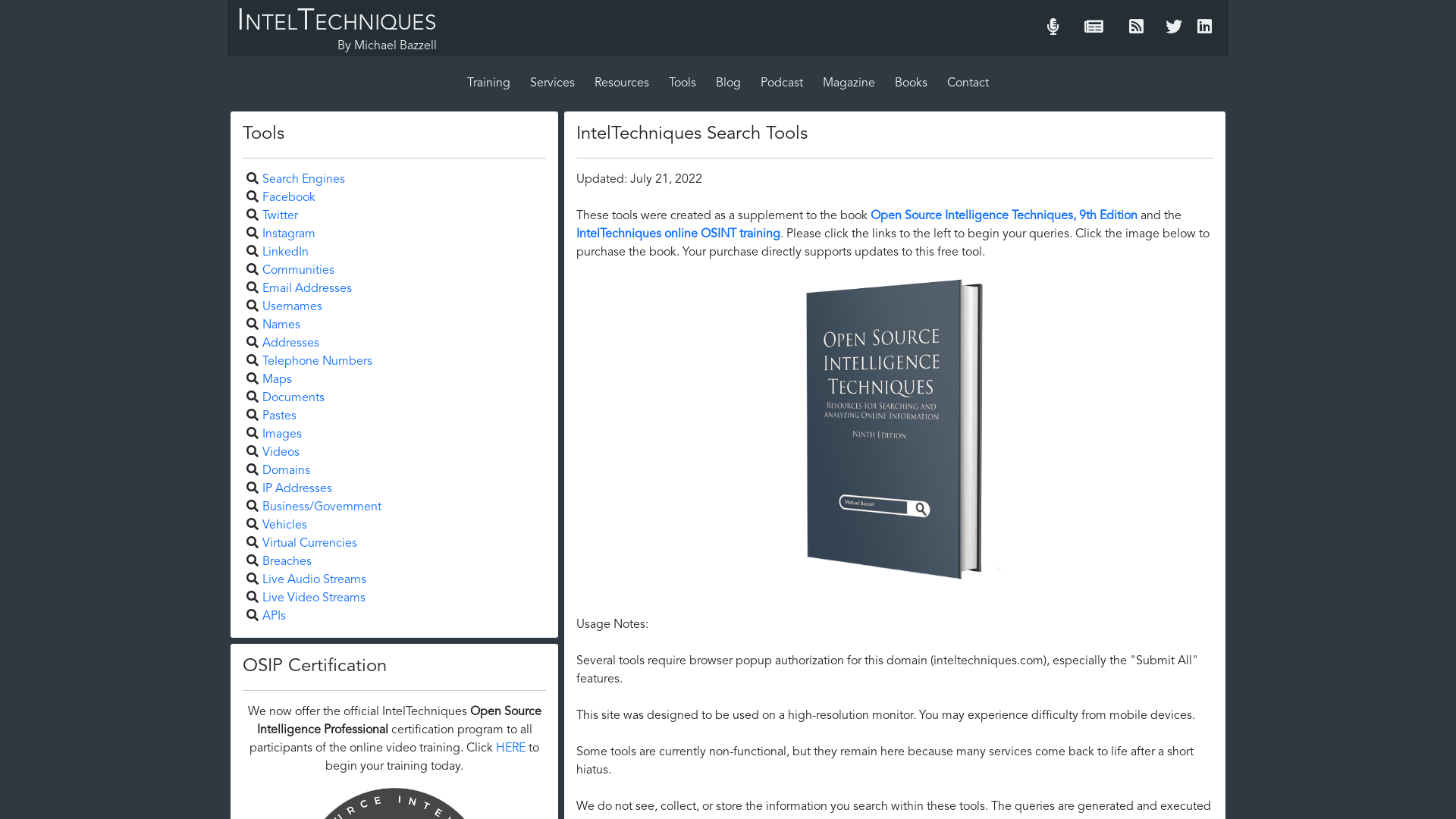IntelTechniques OSINT Online Search Tool