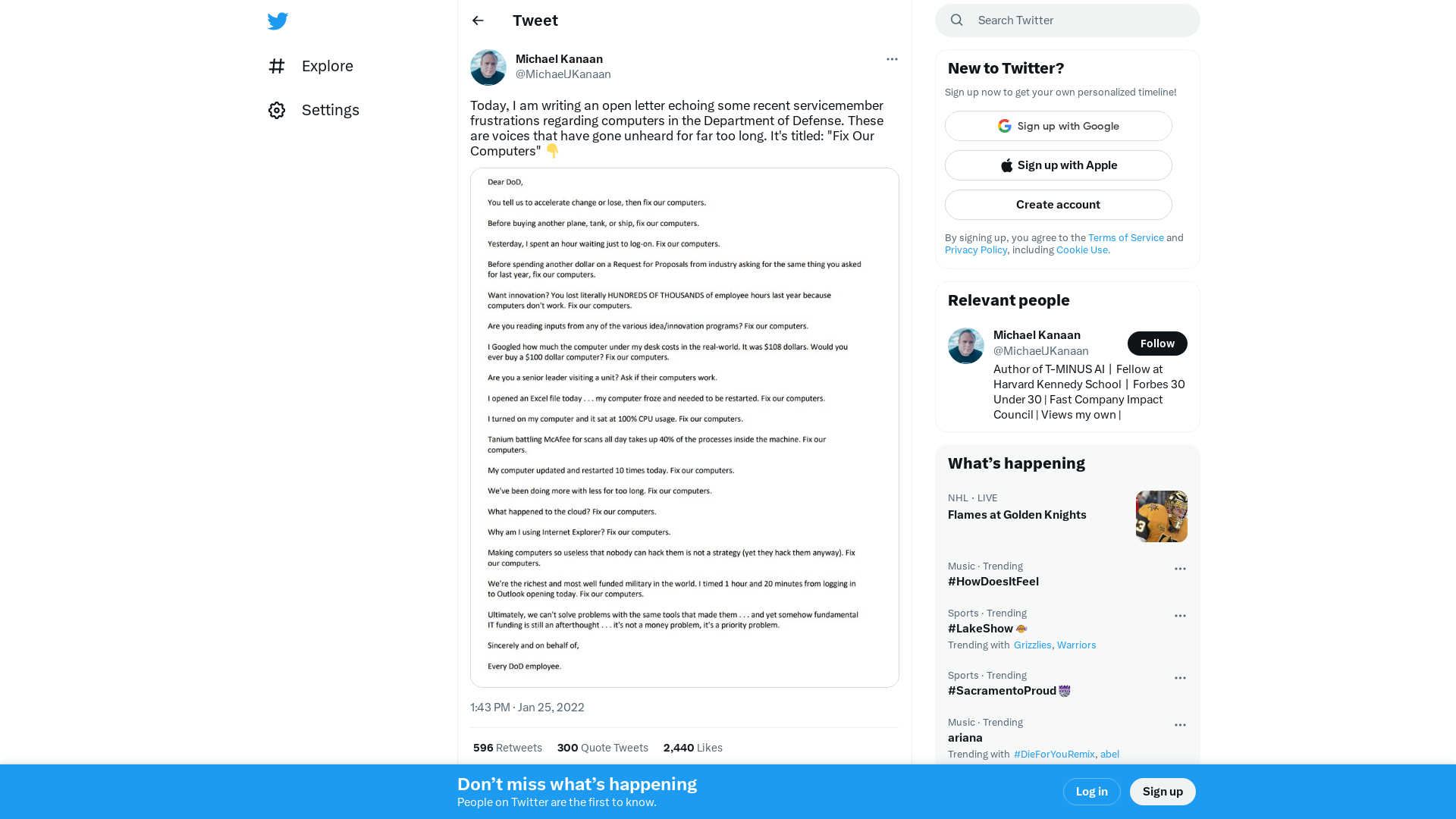 Michael Kanaan on Twitter: "Today, I am writing an open letter echoing some recent servicemember frustrations regarding computers in the Department of Defense. These are voices that have gone unheard for far too long. It's titled: "Fix Our Computers" 👇 https://t.co/MGxlNls3wk" / Twitter
