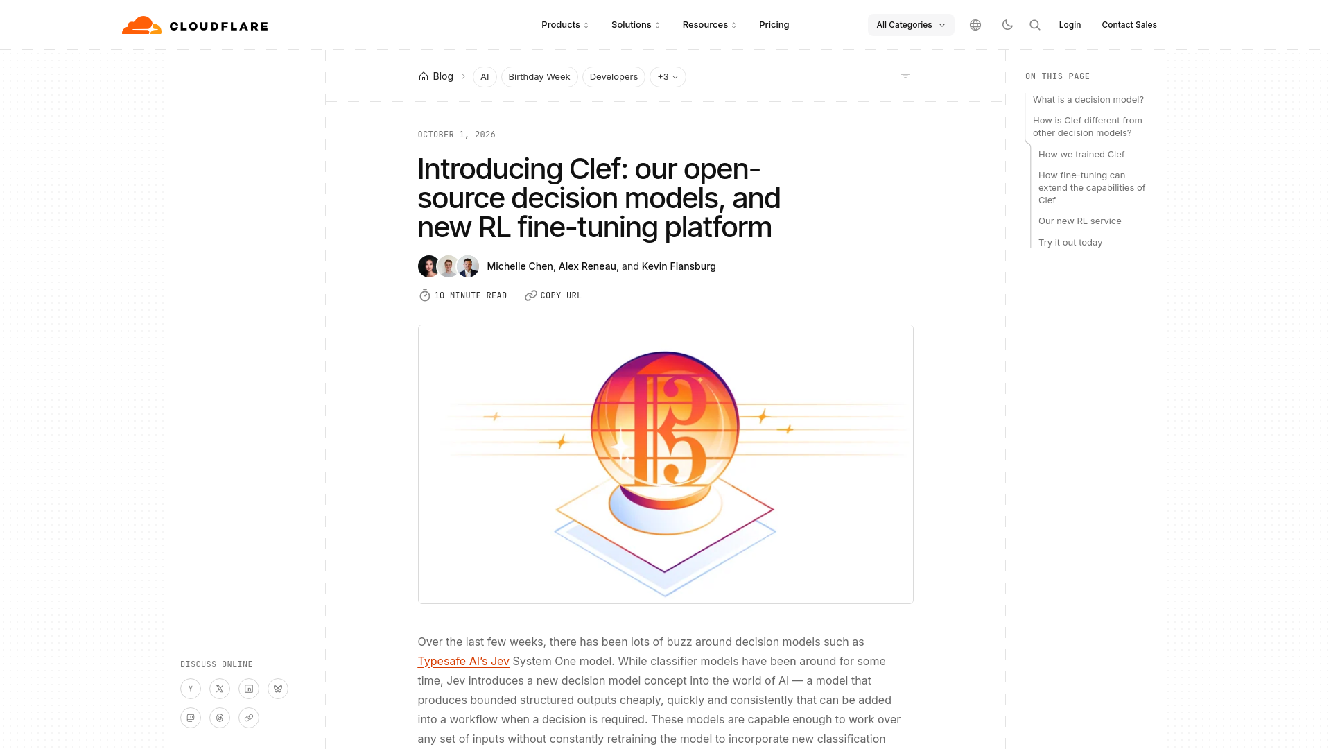 Introducing Clef: our open-source decision models, and new RL fine-tuning platform | Cloudflare Blog