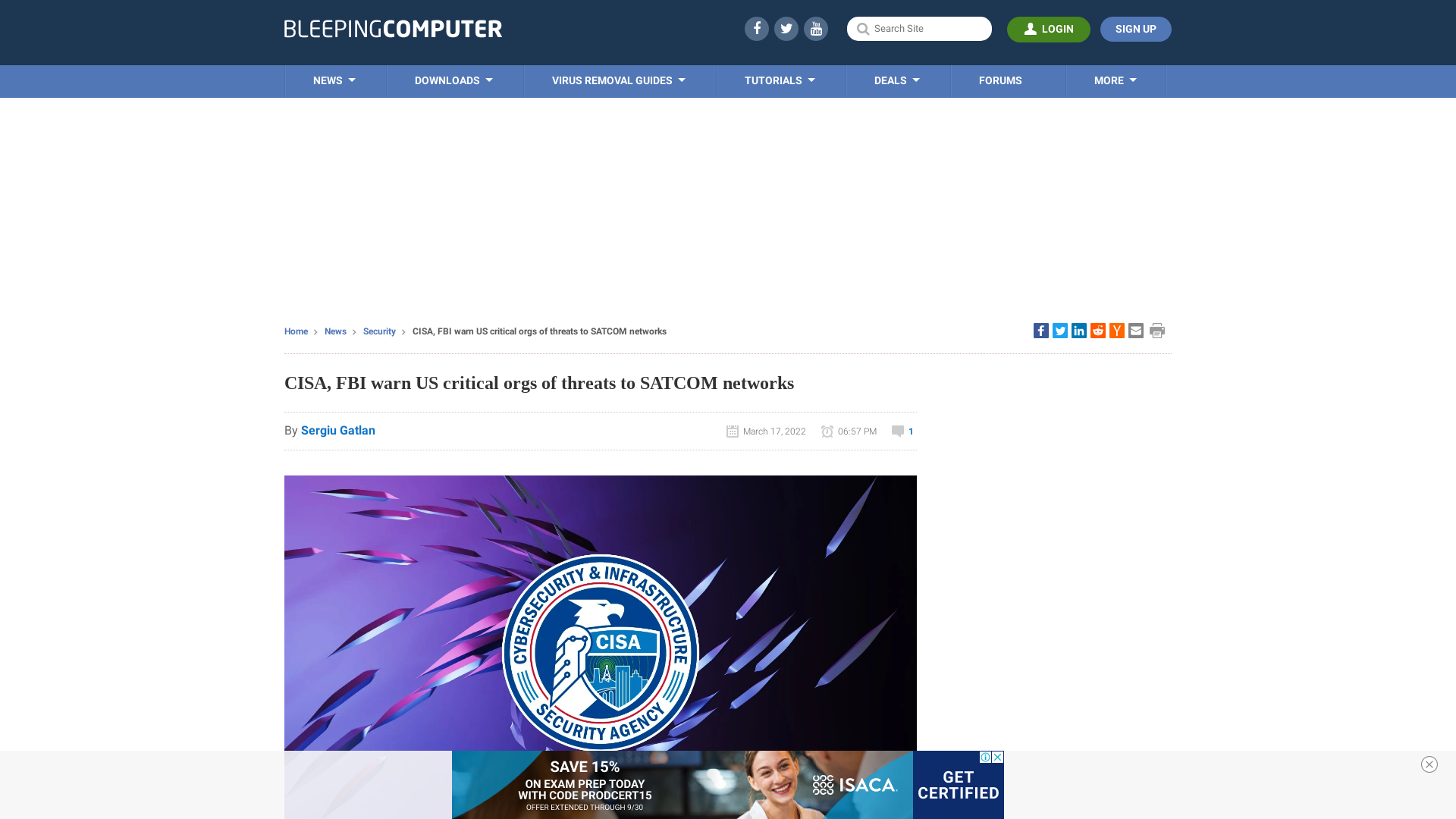 CISA, FBI warn US critical orgs of threats to SATCOM networks