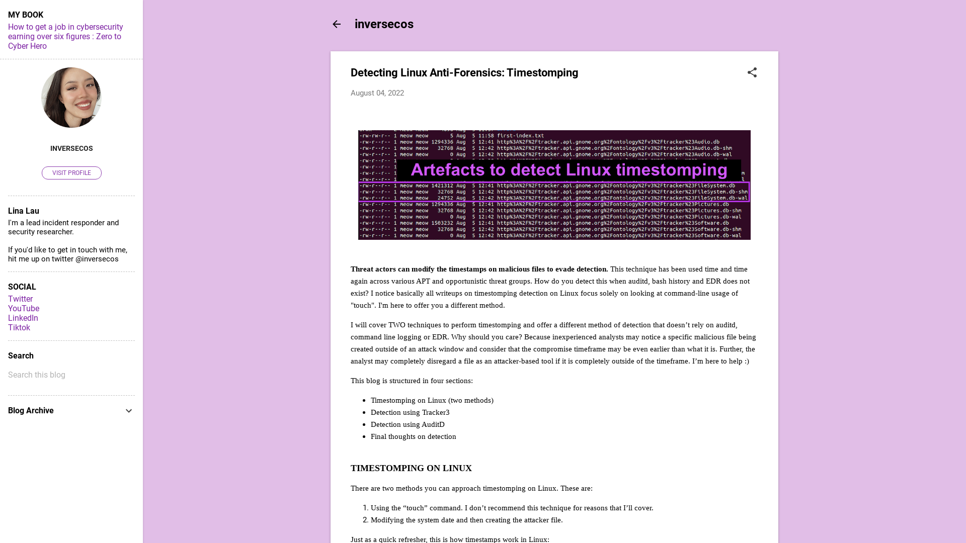 Detecting Linux Anti-Forensics: Timestomping