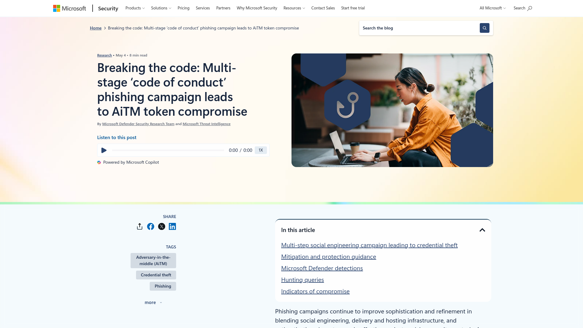 Breaking the code: Multi-stage ‘code of conduct’ phishing campaign leads to AiTM token compromise | Microsoft Security Blog