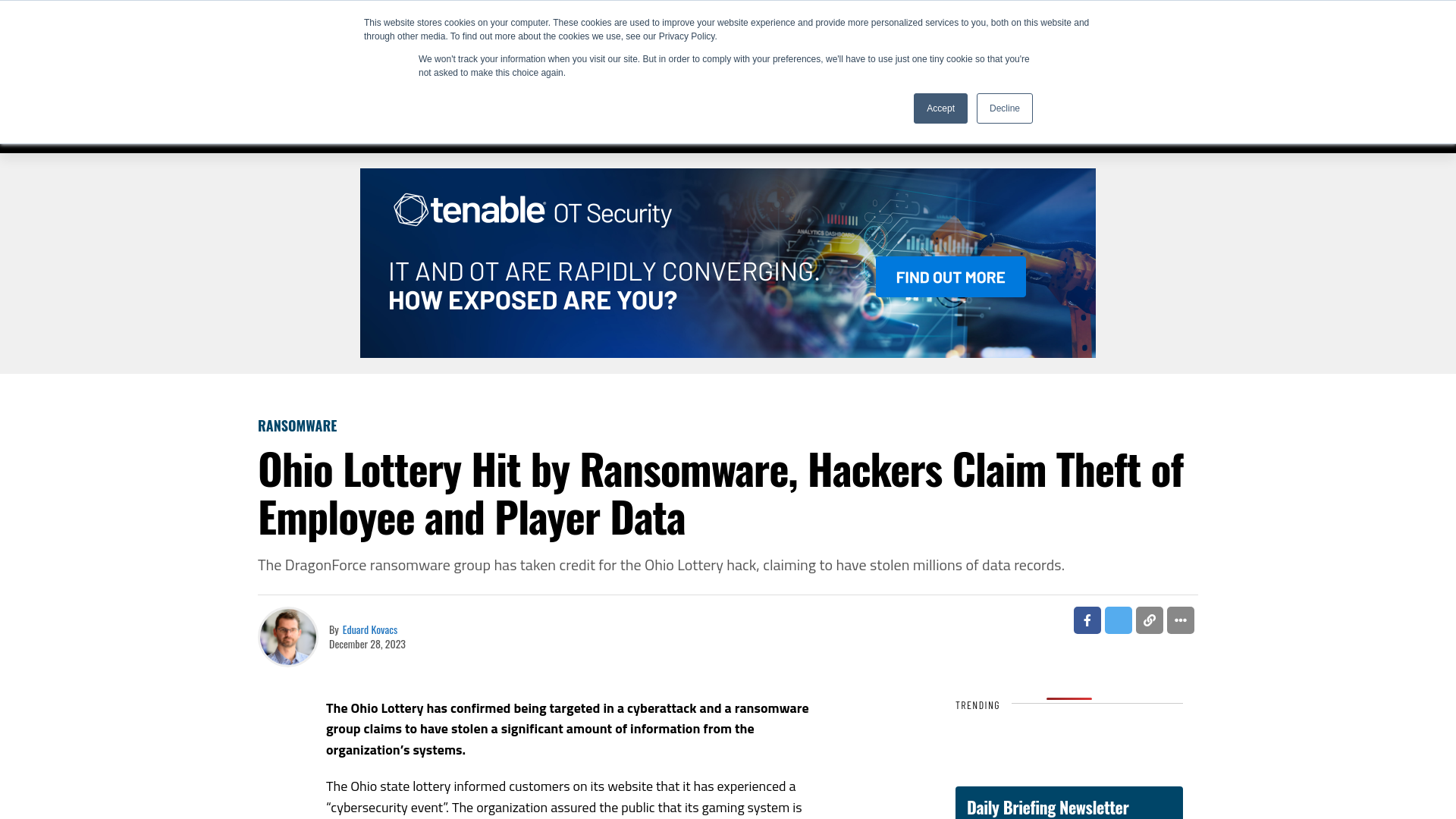 Ohio Lottery Hit by Ransomware, Hackers Claim Theft of Employee and Player Data - SecurityWeek