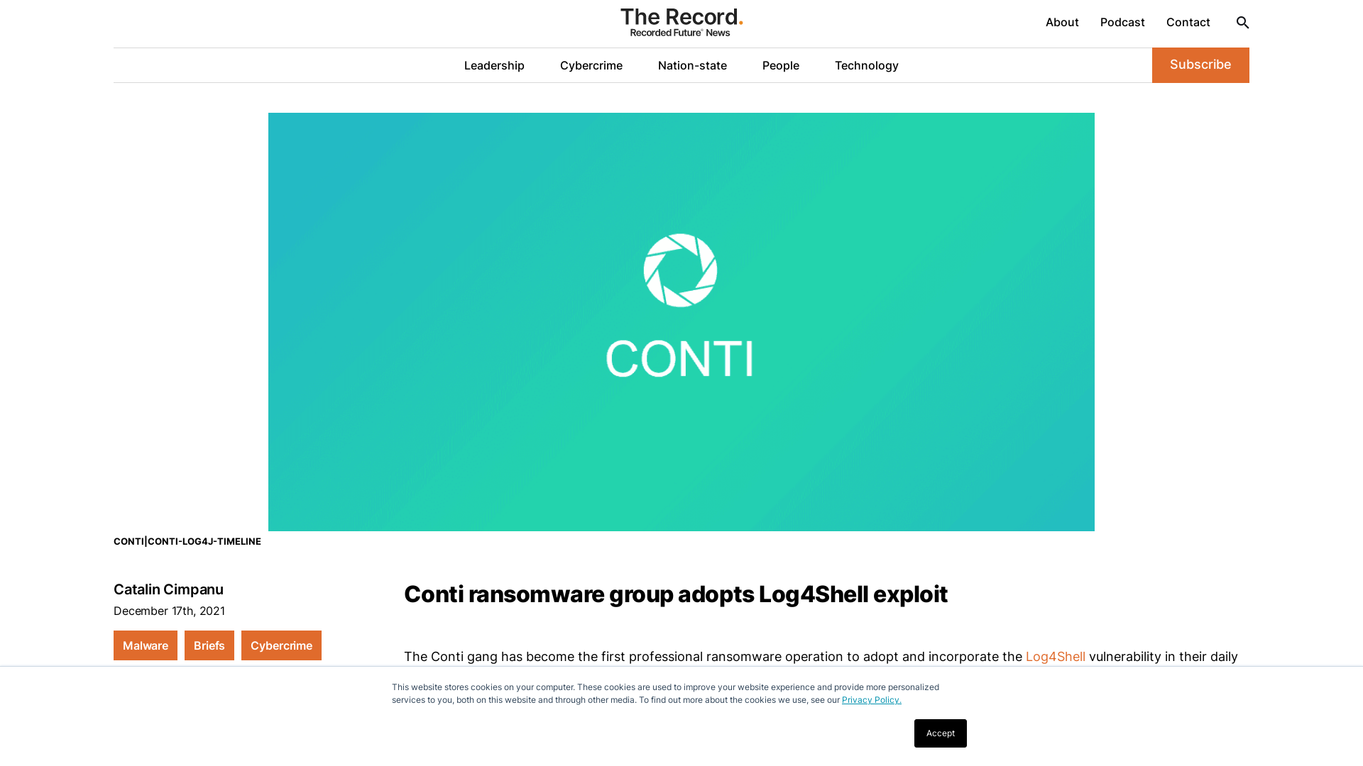 Conti ransomware group adopts Log4Shell exploit