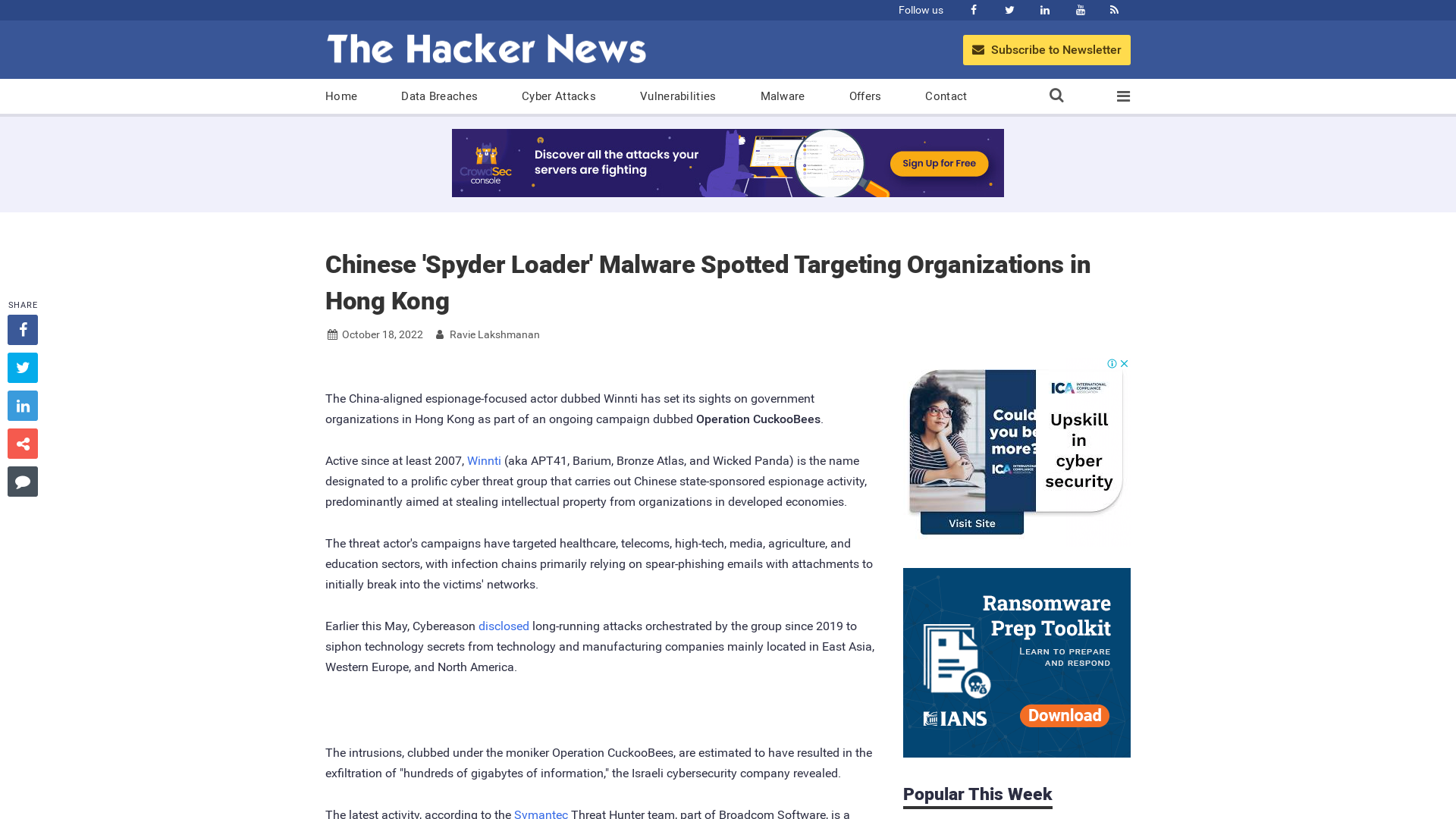 Chinese 'Spyder Loader' Malware Spotted Targeting Organizations in Hong Kong