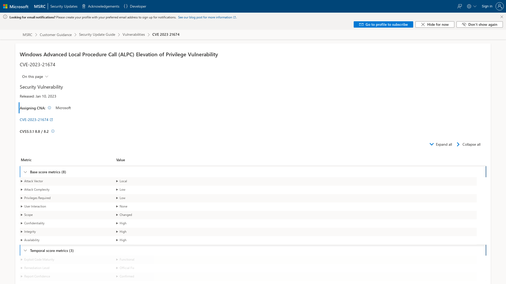 CVE-2023-21674 - Security Update Guide - Microsoft - Windows Advanced Local Procedure Call (ALPC) Elevation of Privilege Vulnerability