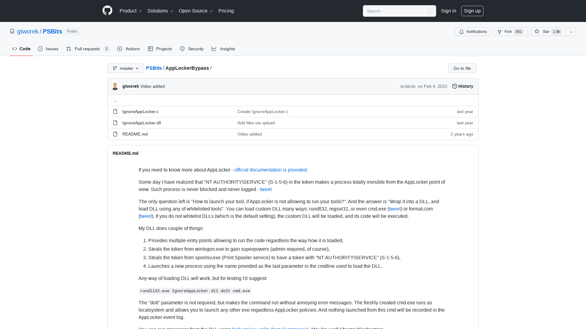 PSBits/AppLockerBypass at master · gtworek/PSBits · GitHub