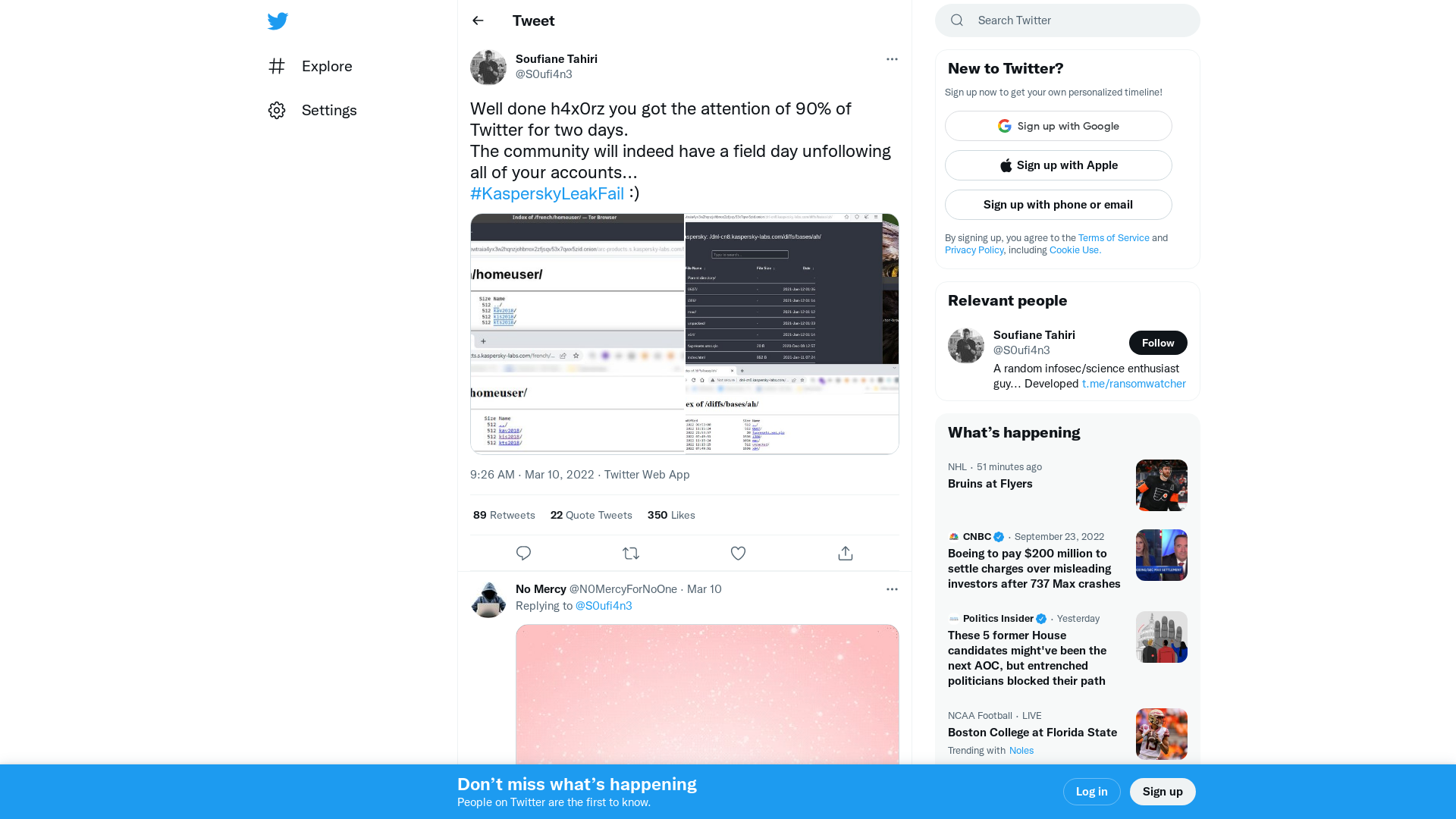 Soufiane Tahiri on Twitter: "Well done h4x0rz you got the attention of 90% of Twitter for two days. The community will indeed have a field day unfollowing all of your accounts... #KasperskyLeakFail :) https://t.co/tGPZEO2l70" / Twitter