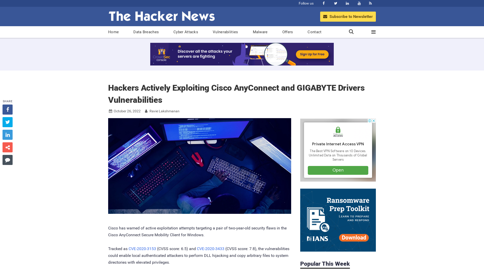 Hackers Actively Exploiting Cisco AnyConnect and GIGABYTE Drivers Vulnerabilities