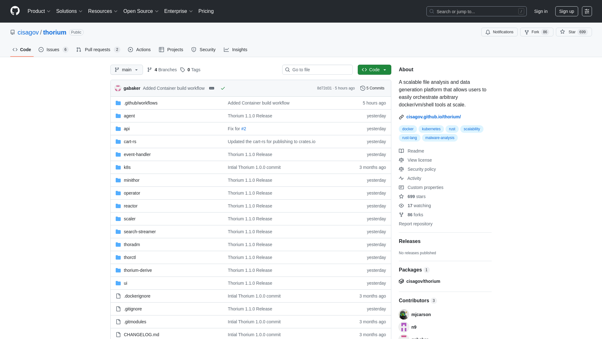 GitHub - cisagov/thorium: A scalable file analysis and data generation platform that allows users to easily orchestrate arbitrary docker/vm/shell tools at scale.