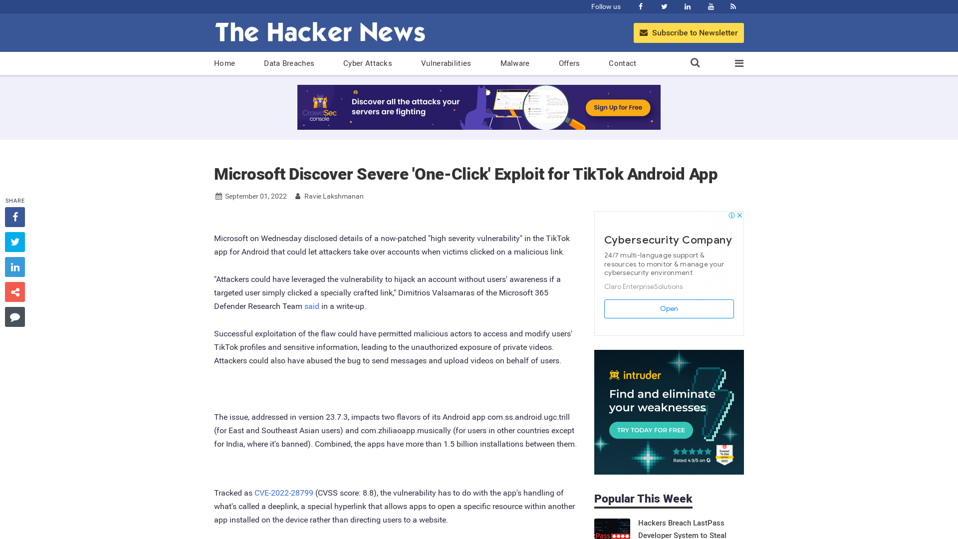 Microsoft Discover Severe 'One-Click' Exploit for TikTok Android App