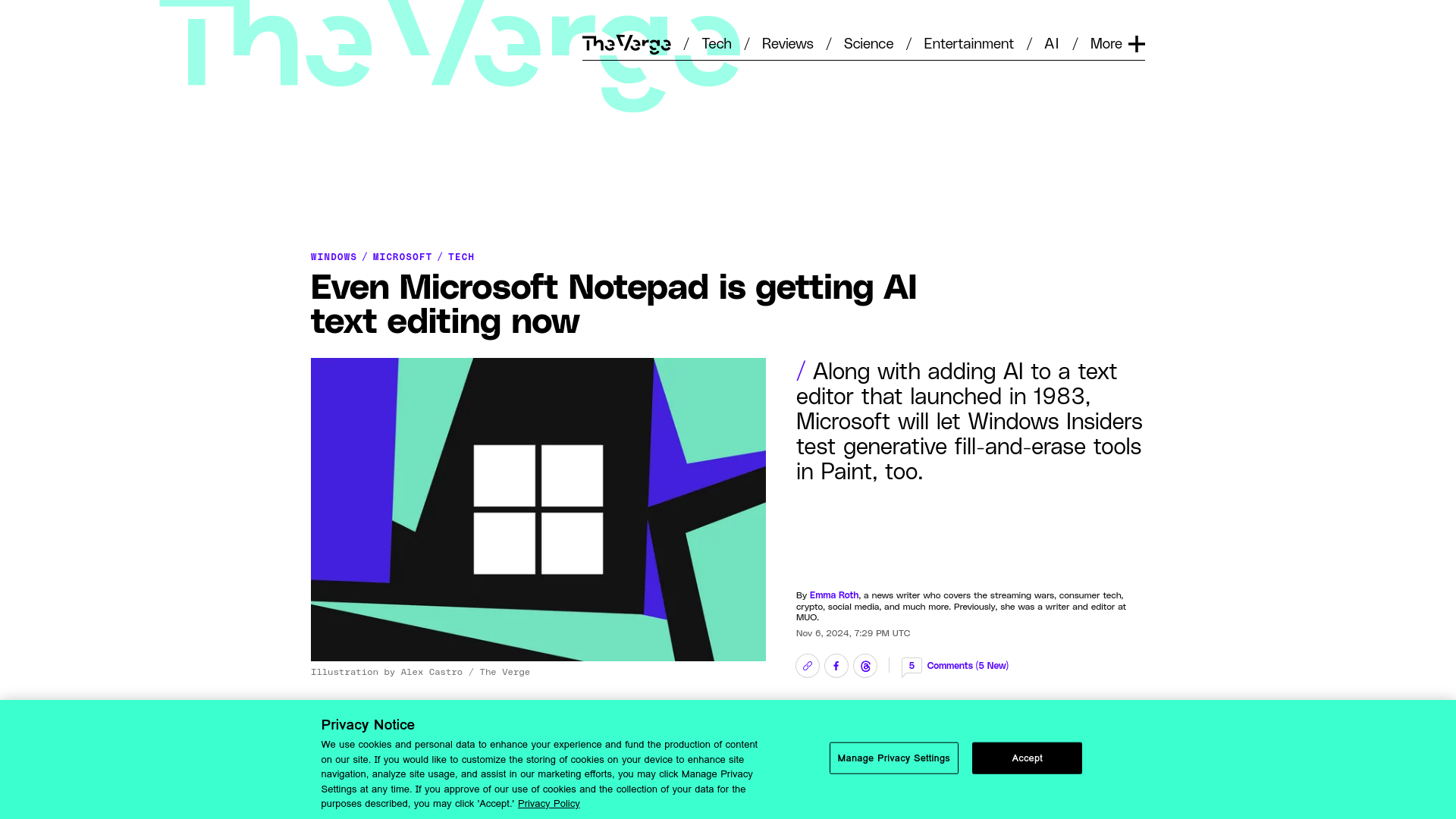 Microsoft tests AI-powered editing in Notepad - The Verge