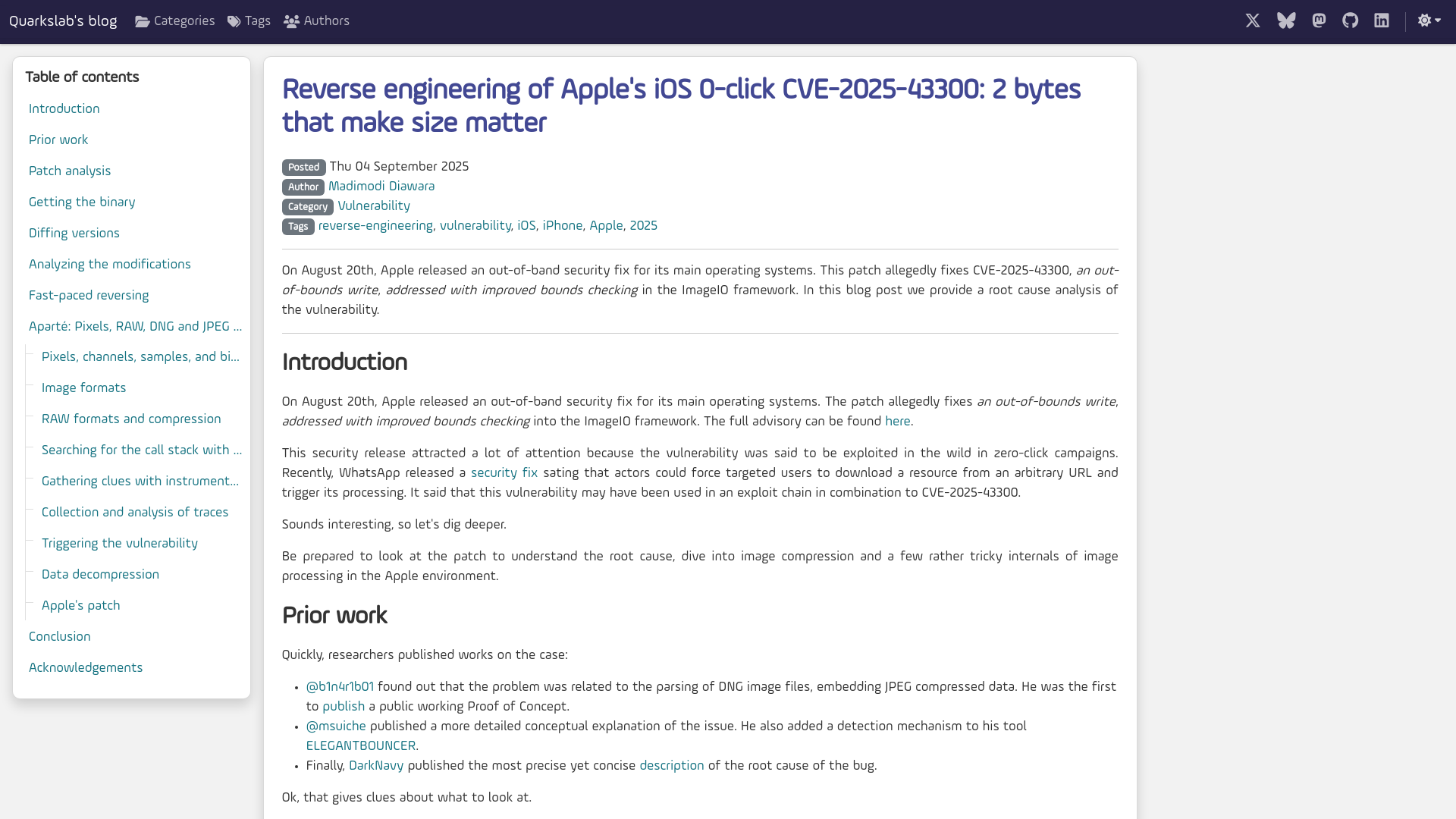 Reverse engineering of Apple's iOS 0-click CVE-2025-43300: 2 bytes that make size matter - Quarkslab's blog