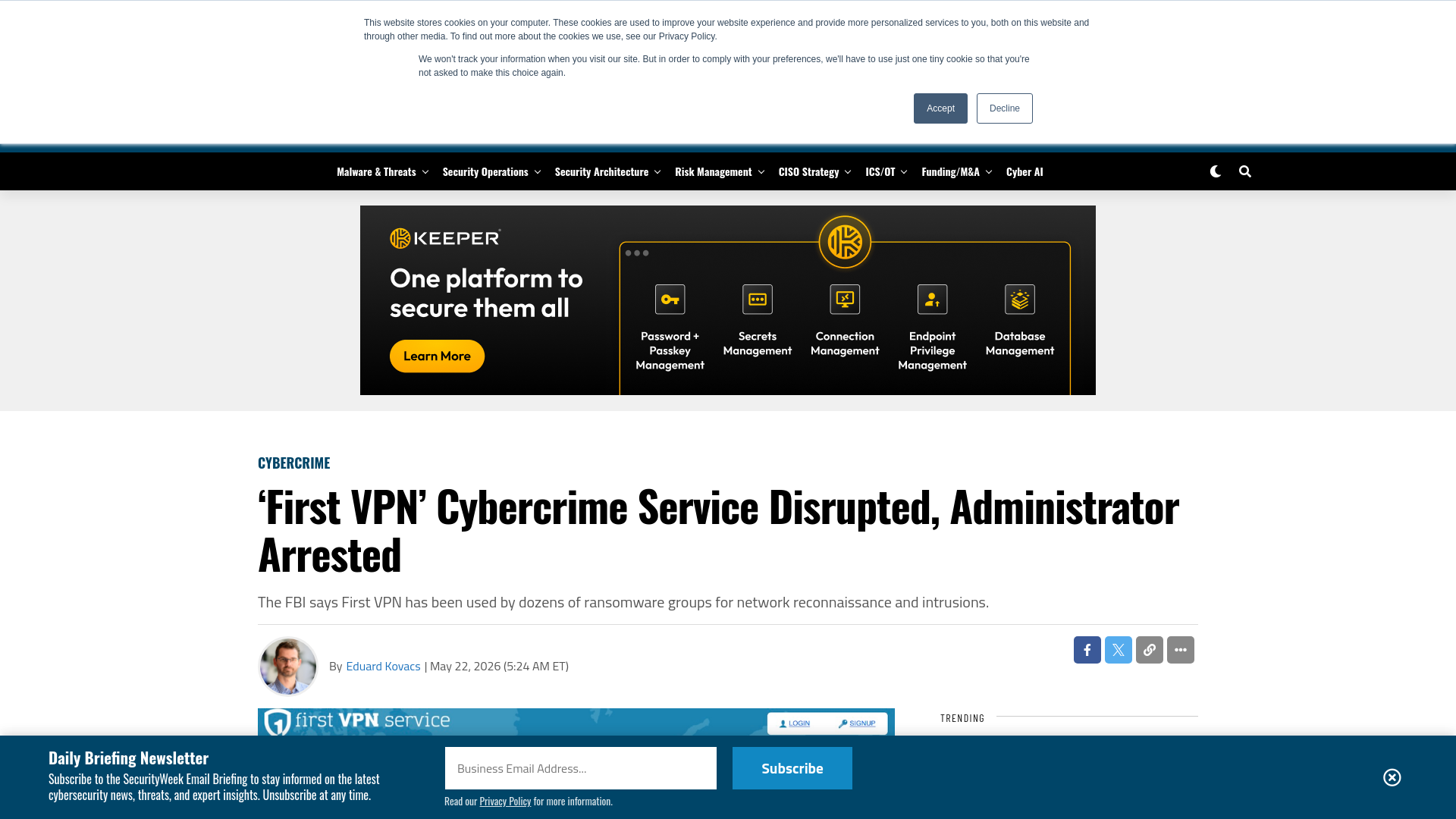 'First VPN' Cybercrime Service Disrupted, Administrator Arrested - SecurityWeek