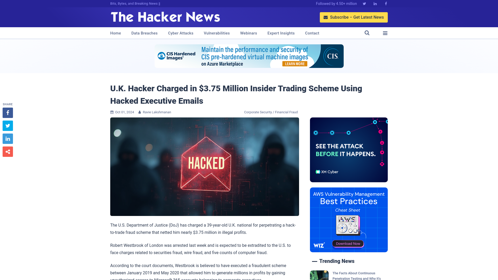 U.K. Hacker Charged in $3.75 Million Insider Trading Scheme Using Hacked Executive Emails