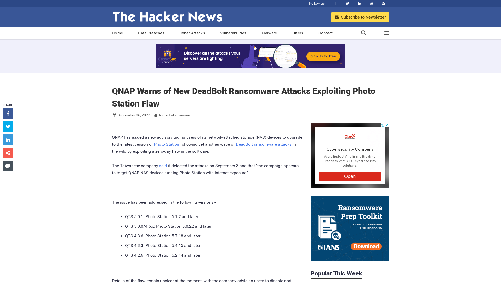 QNAP Warns of New DeadBolt Ransomware Attacks Exploiting Photo Station Flaw