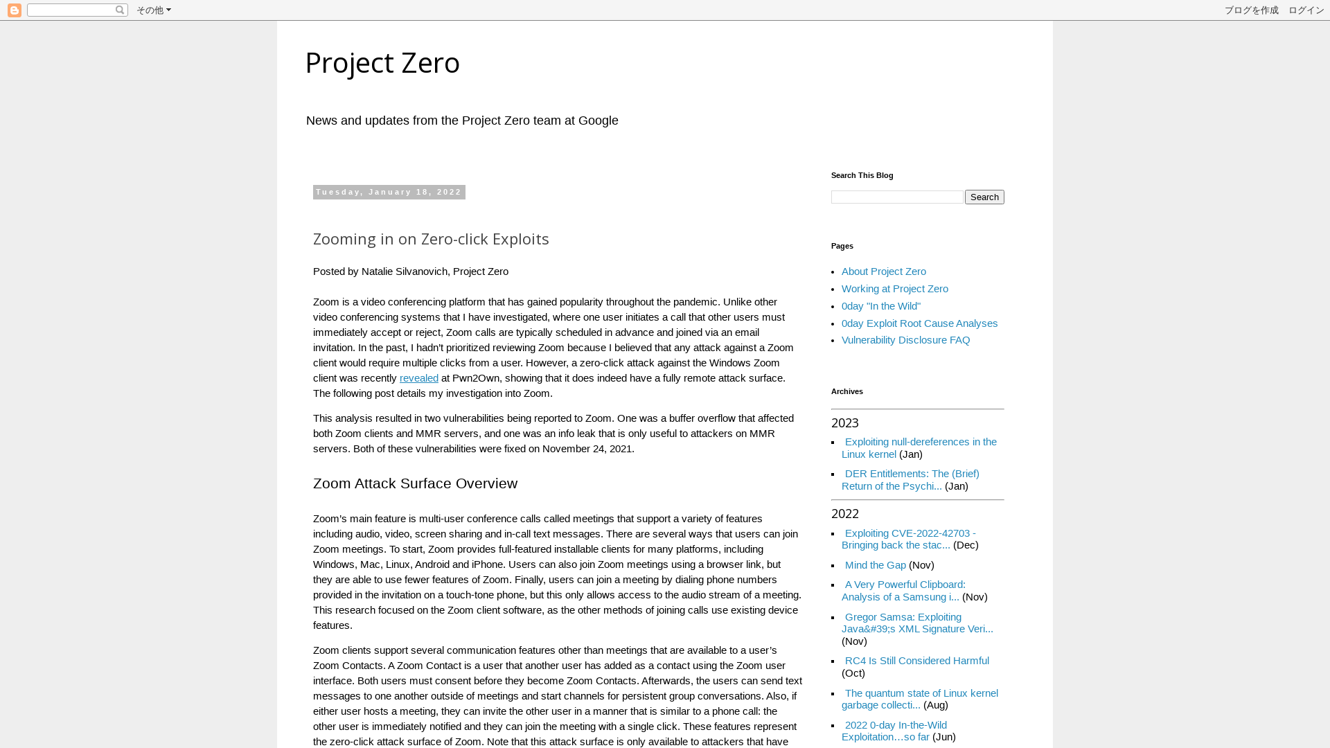 Project Zero: Zooming in on Zero-click Exploits