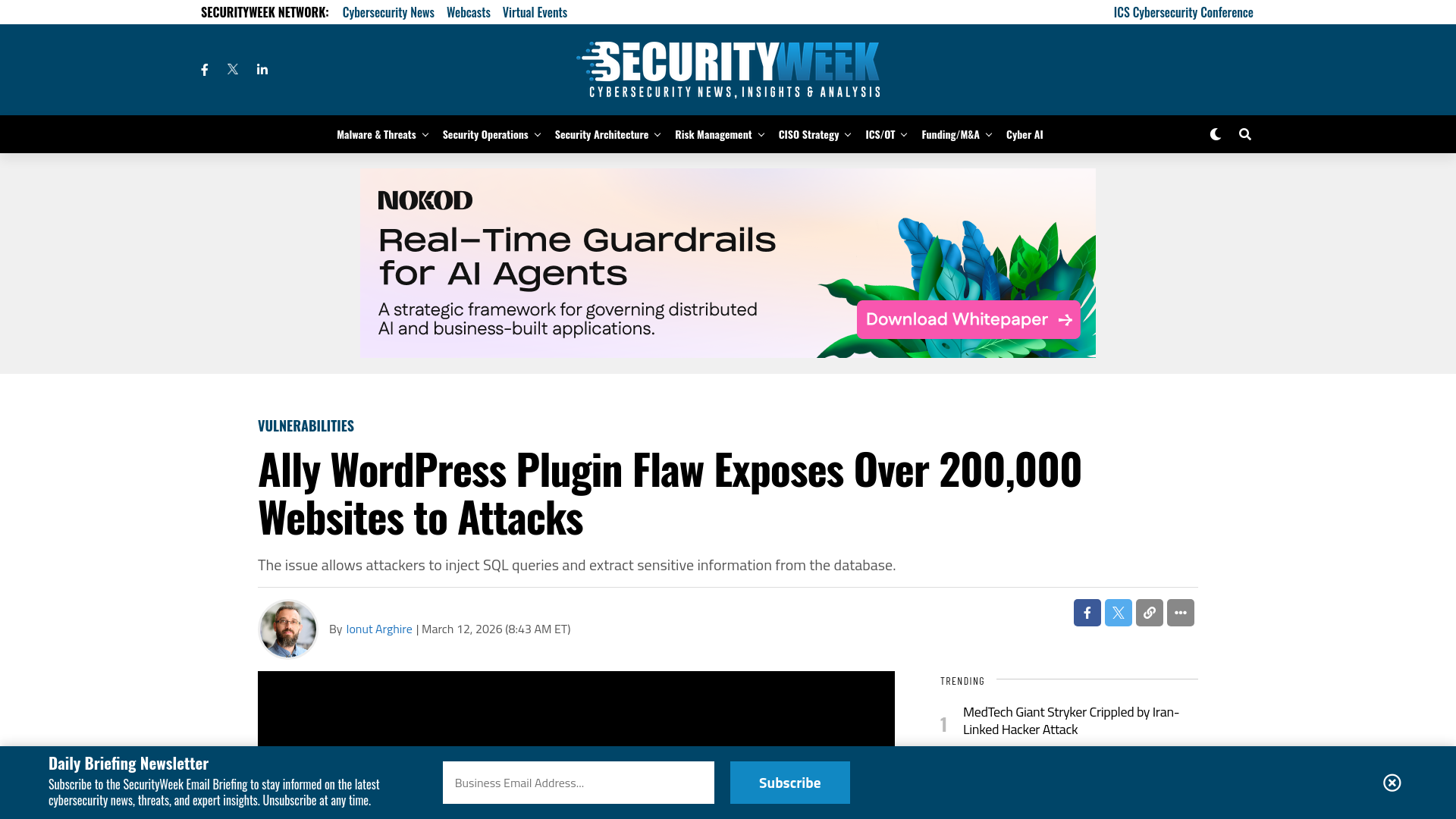 Ally WordPress Plugin Flaw Exposes Over 200,000 Websites to Attacks - SecurityWeek