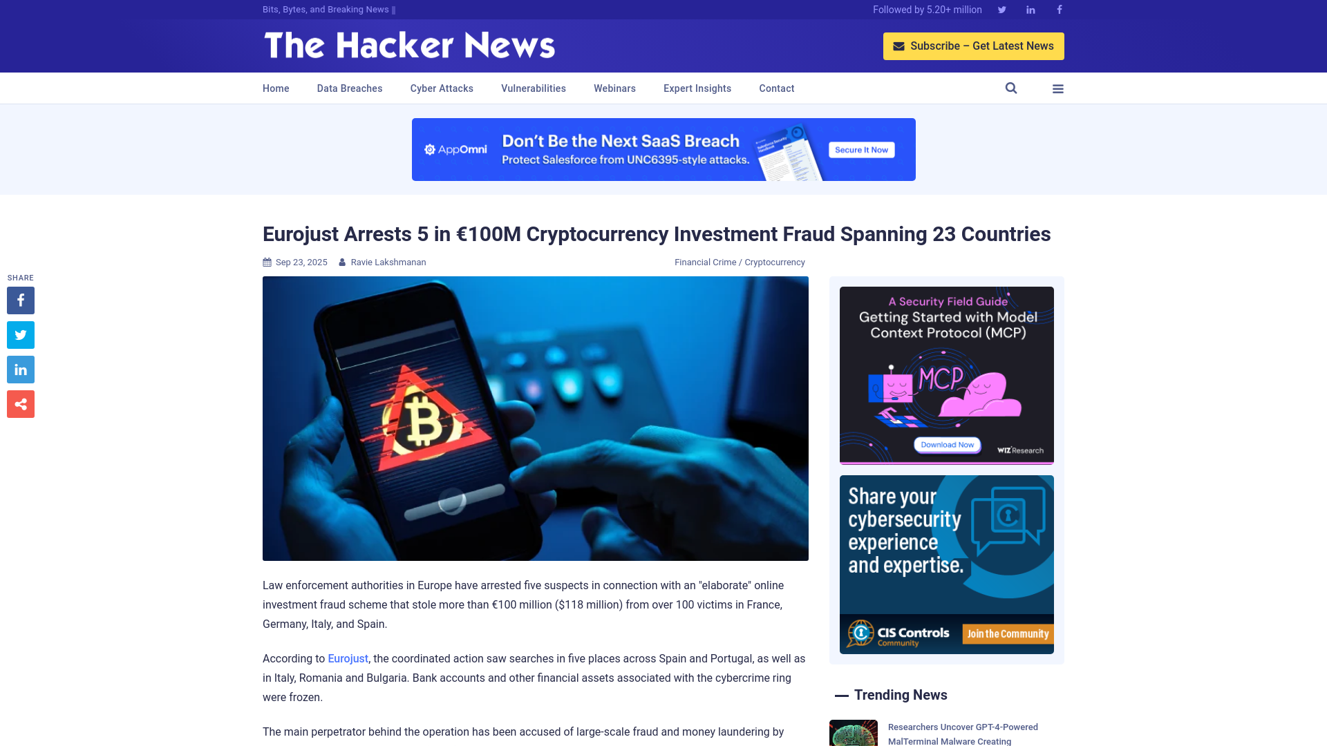 Eurojust Arrests 5 in €100M Cryptocurrency Investment Fraud Spanning 23 Countries