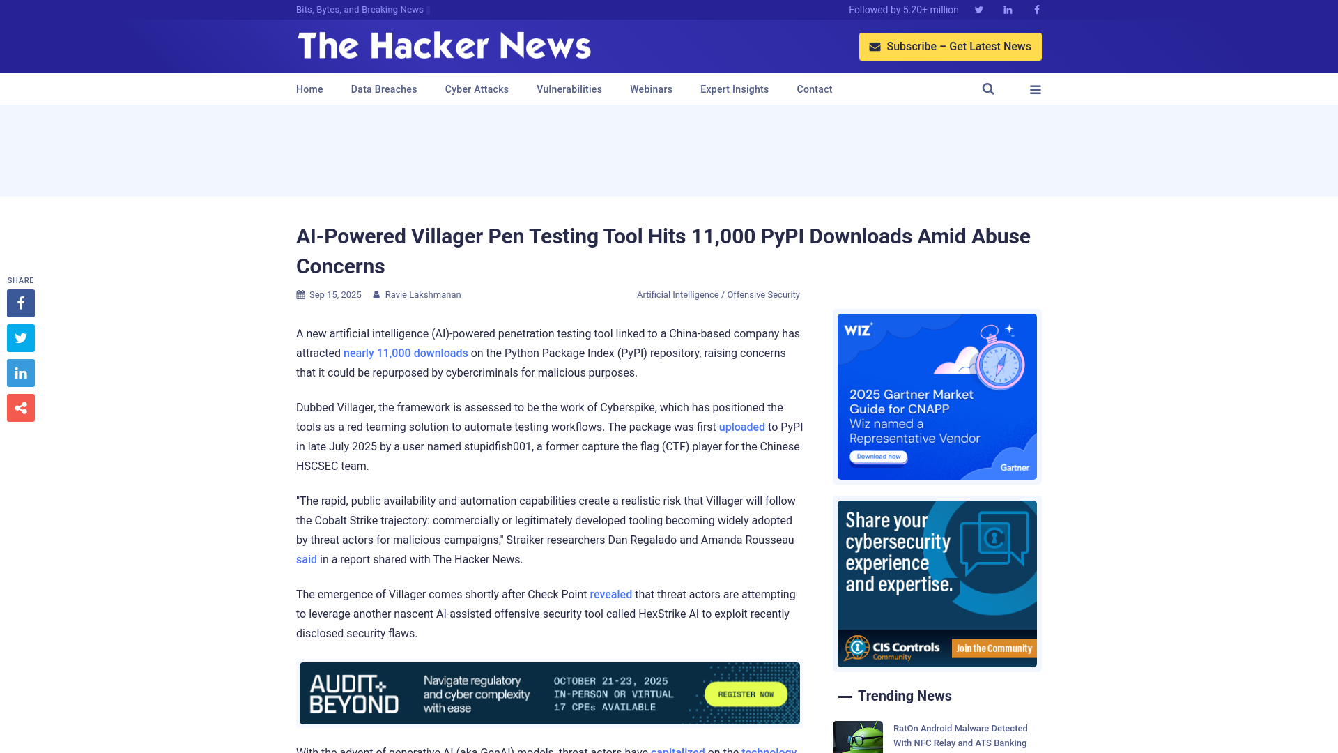 AI-Powered Villager Pen Testing Tool Hits 11,000 PyPI Downloads Amid Abuse Concerns