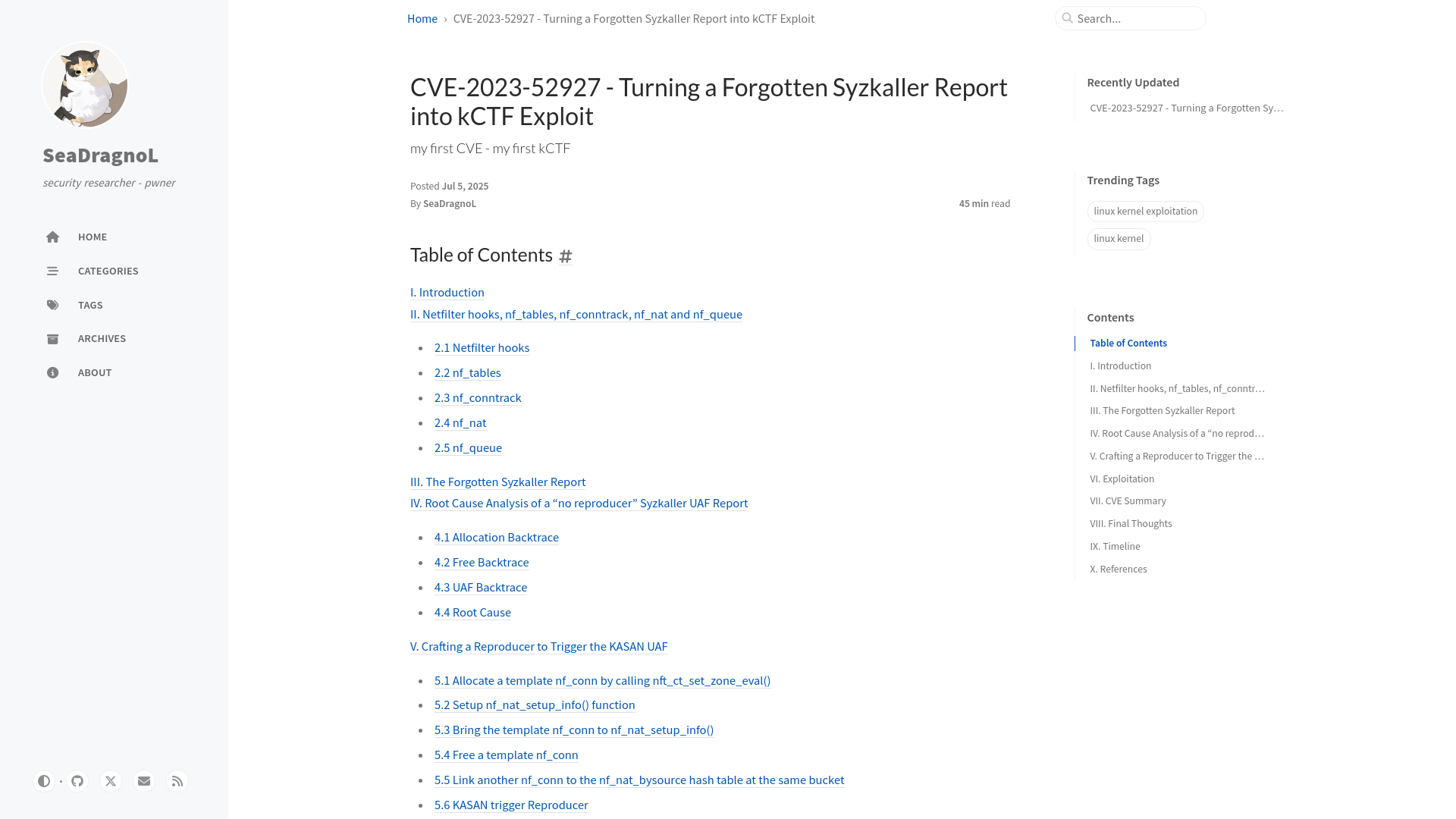 CVE-2023-52927 - Turning a Forgotten Syzkaller Report into kCTF Exploit | SeaDragnoL