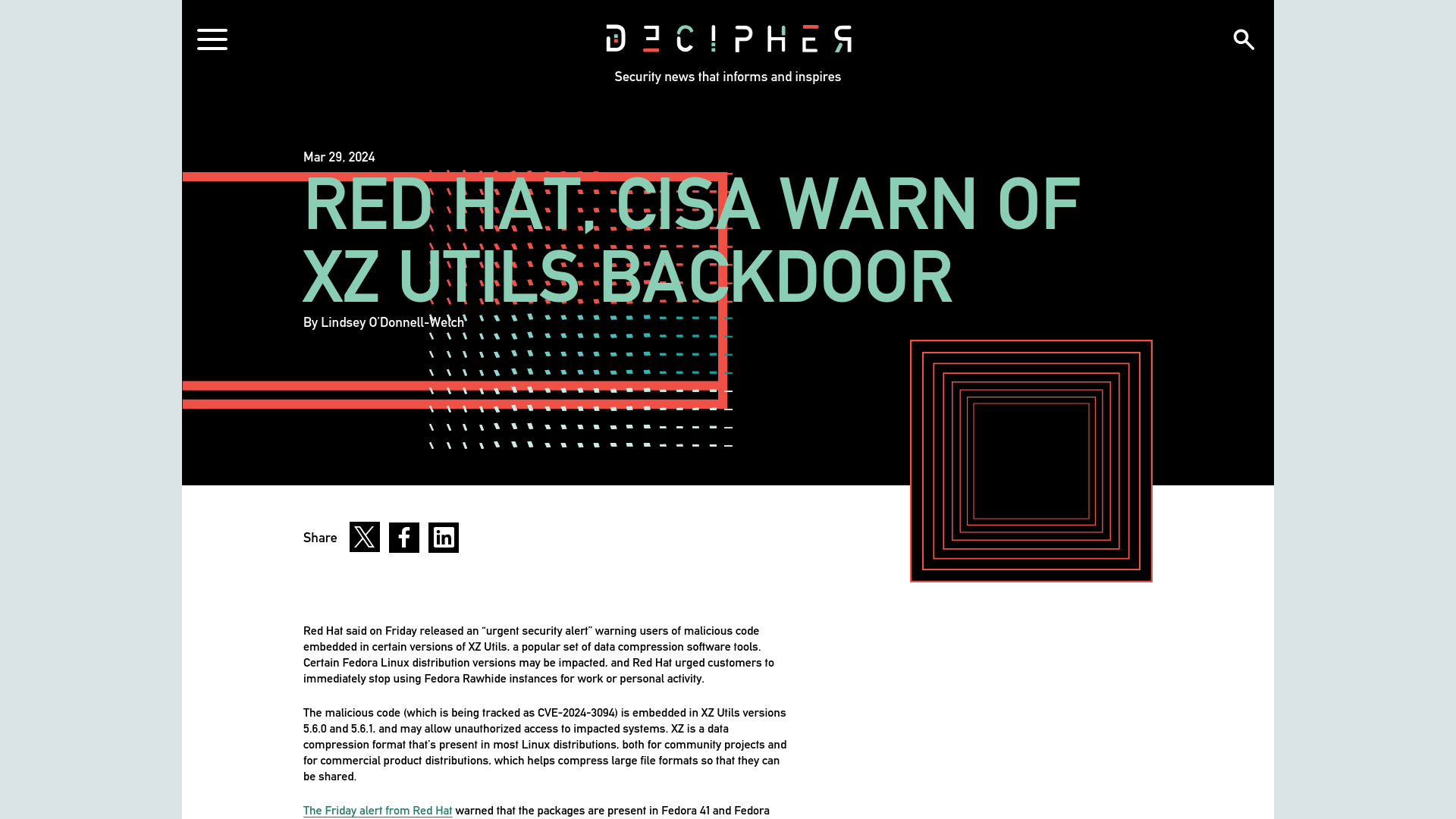 Red Hat, CISA Warn of XZ Utils Backdoor | Decipher