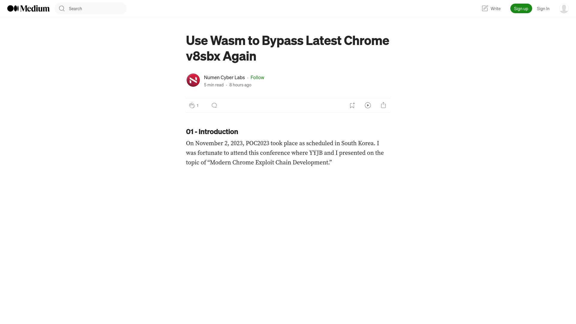 Use Wasm to Bypass Latest Chrome v8sbx Again | by Numen Cyber Labs | Nov, 2023 | Medium