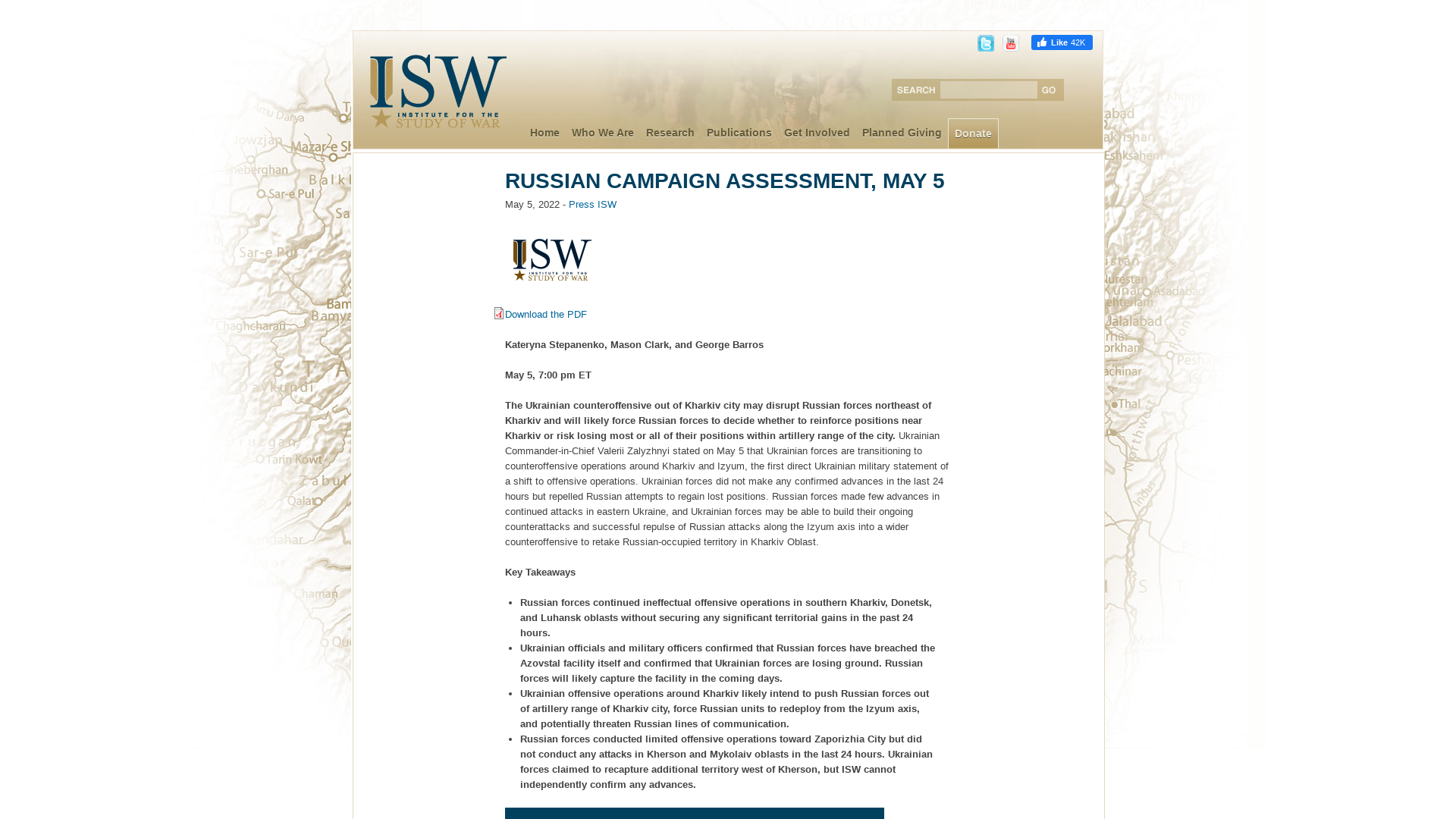 Russian Campaign Assessment, May 5 | Institute for the Study of War