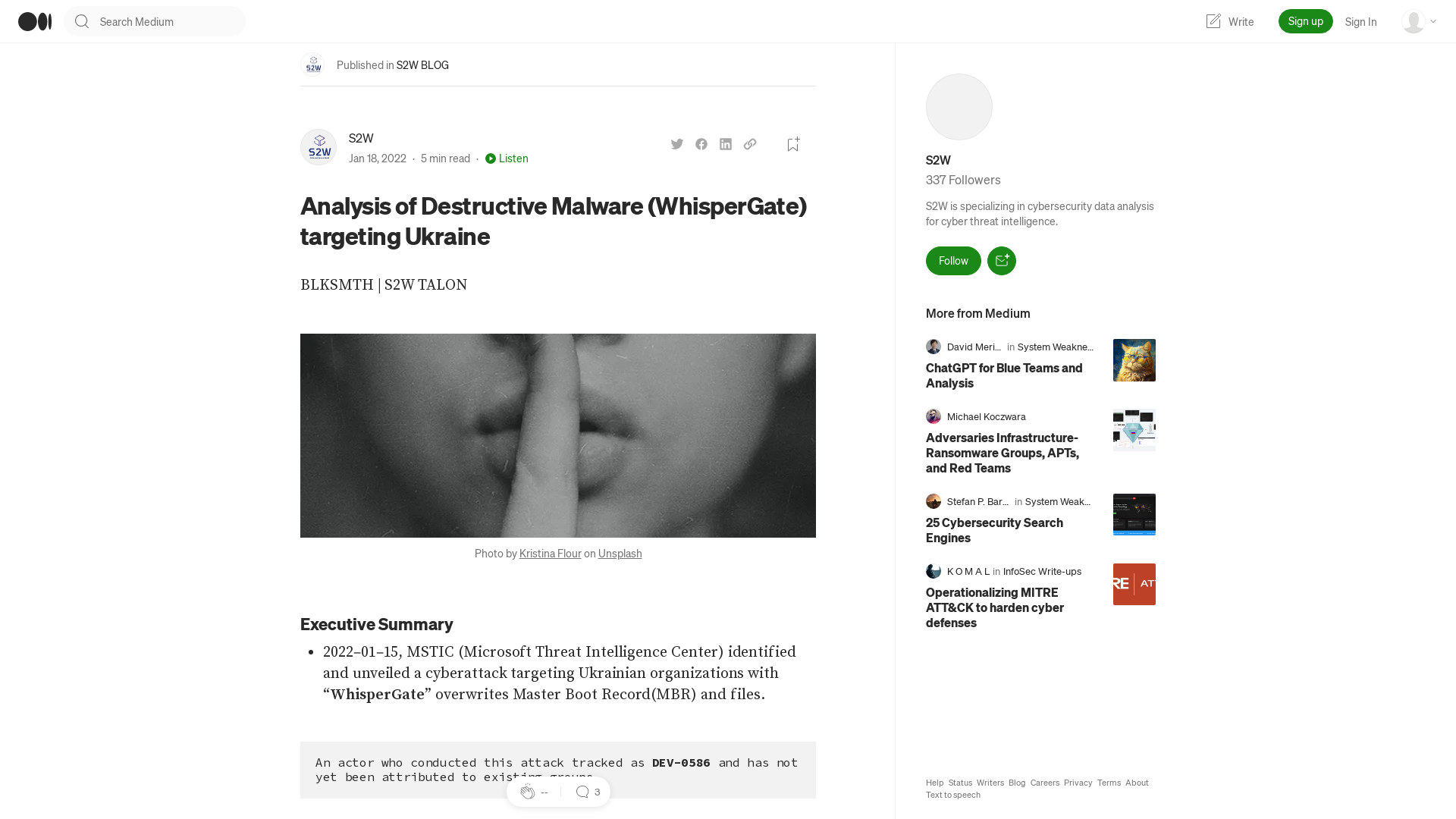 Analysis of Destructive Malware (WhisperGate) targeting Ukraine | by S2W | S2W BLOG | Medium