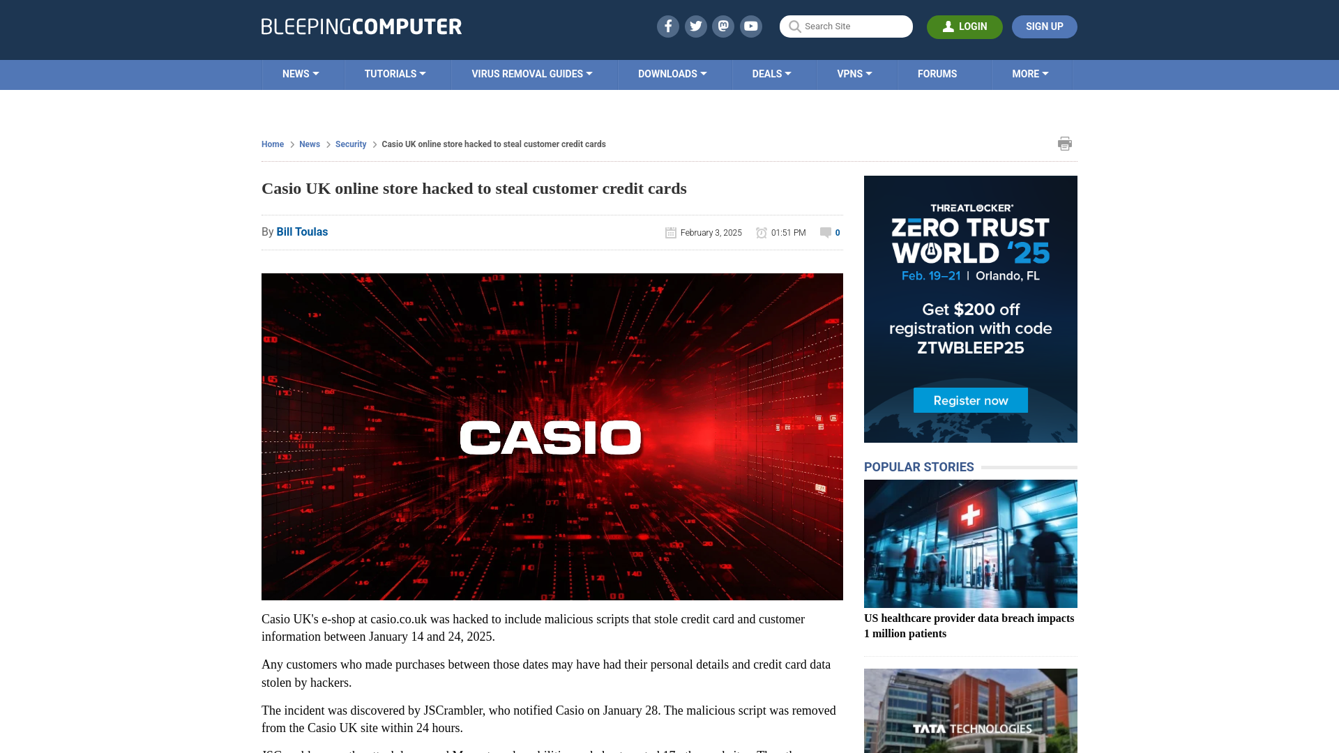 Casio UK online store hacked to steal customer credit cards