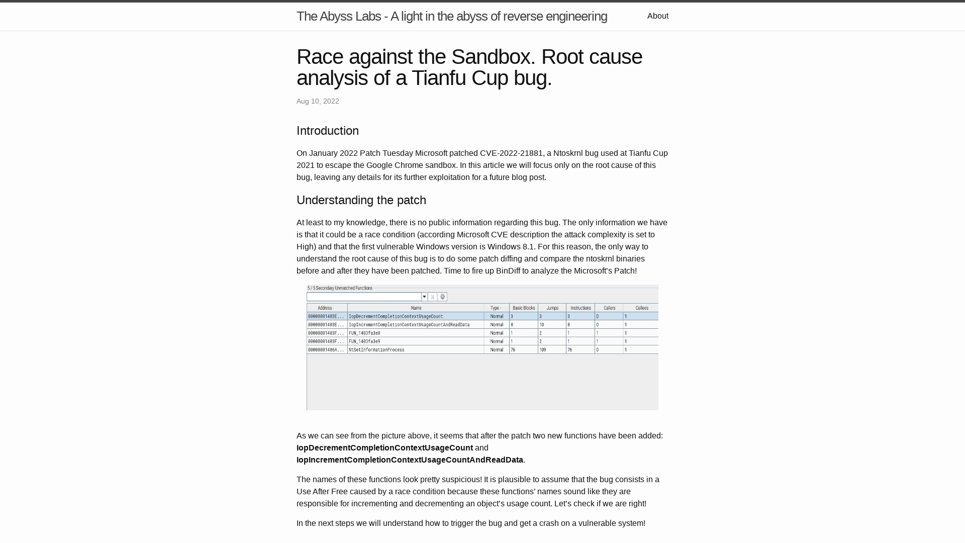 Race against the Sandbox. Root cause analysis of a Tianfu Cup bug. | The Abyss Labs - A light in the abyss of reverse engineering