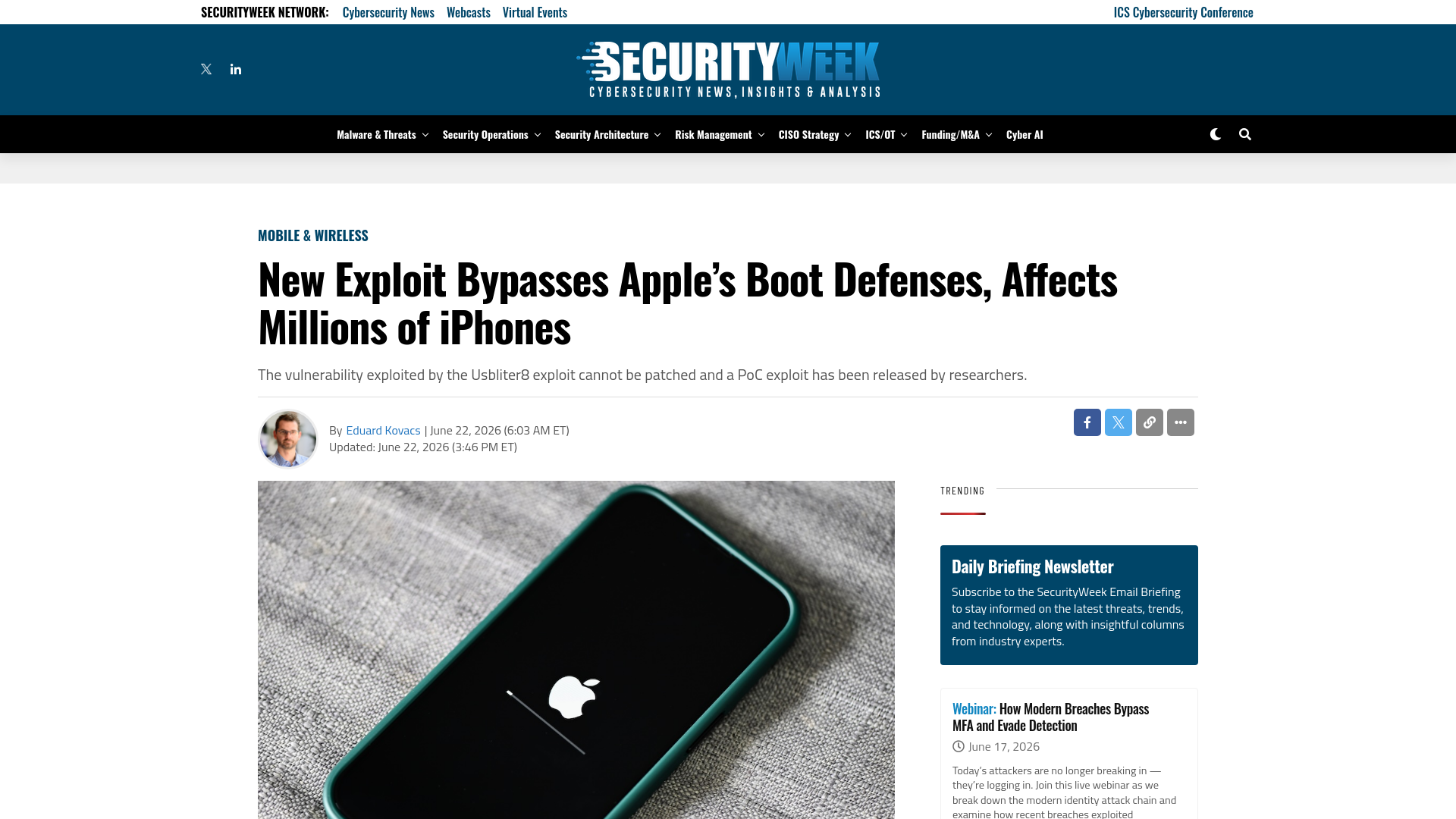 New Exploit Bypasses Apple's Boot Defenses, Affects Millions of iPhones - SecurityWeek