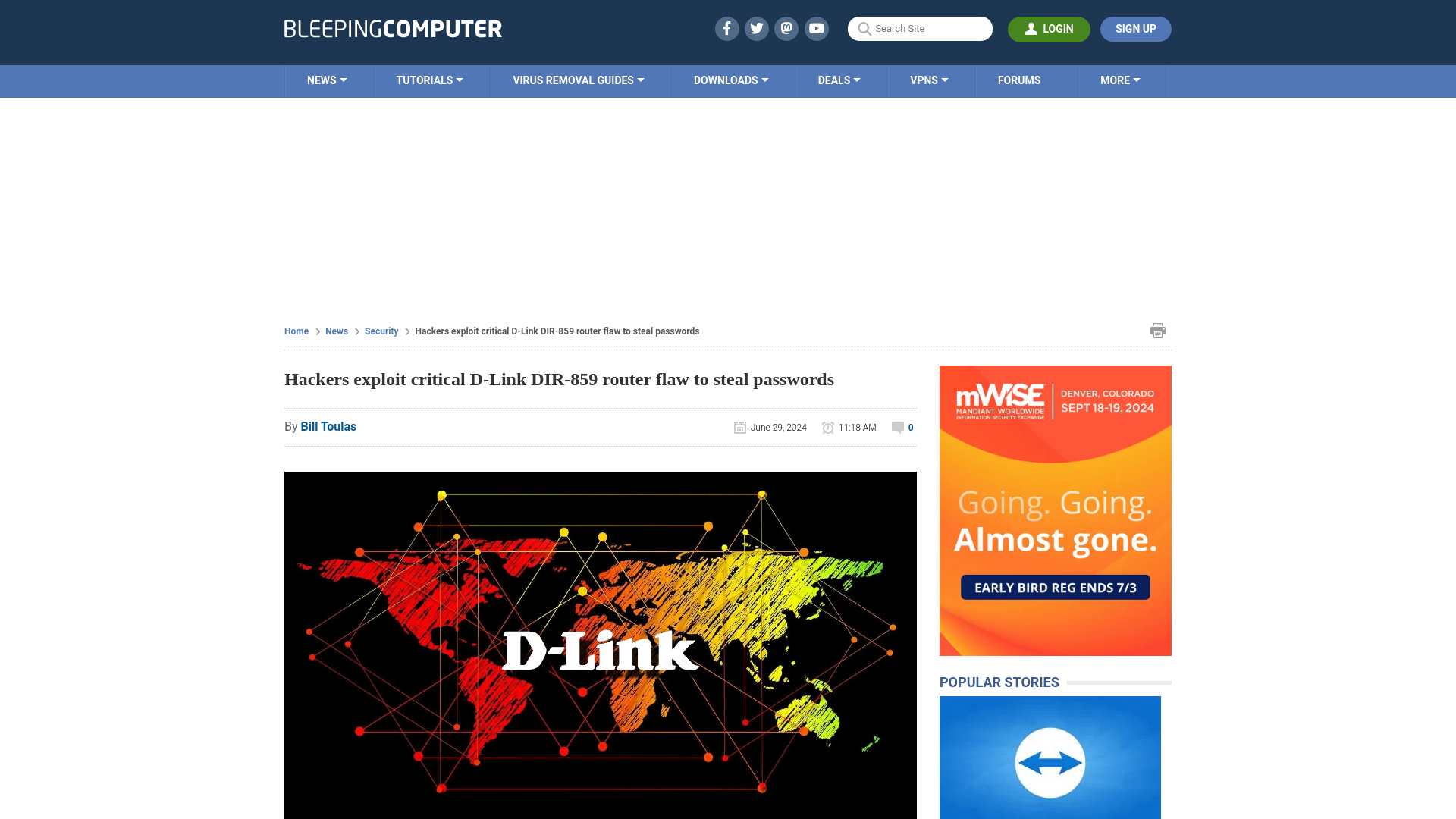 Hackers exploit critical D-Link DIR-859 router flaw to steal passwords