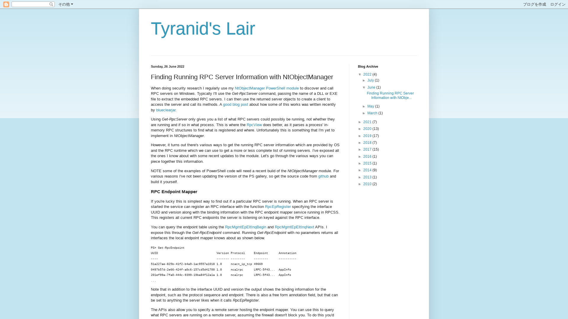 Tyranid's Lair: Finding Running RPC Server Information with NtObjectManager