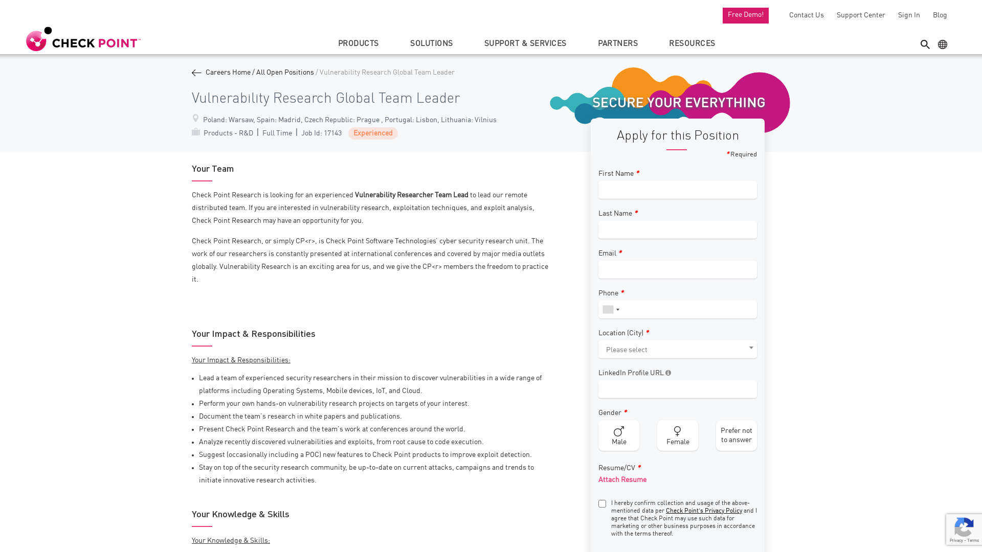 Vulnerability Research Global Team Leader (17143) | Check Point Software Careers