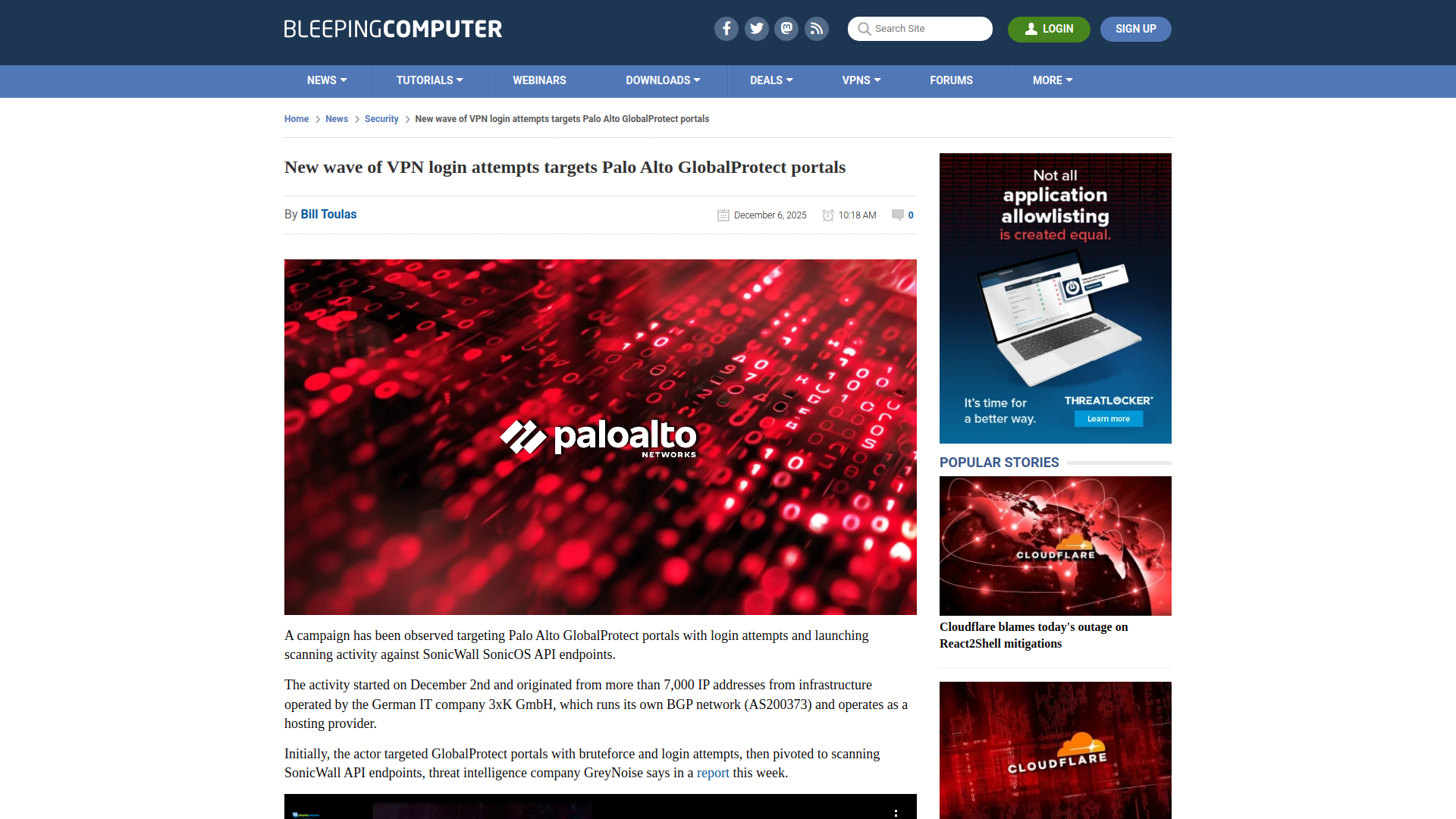 New wave of VPN login attempts targets Palo Alto GlobalProtect portals