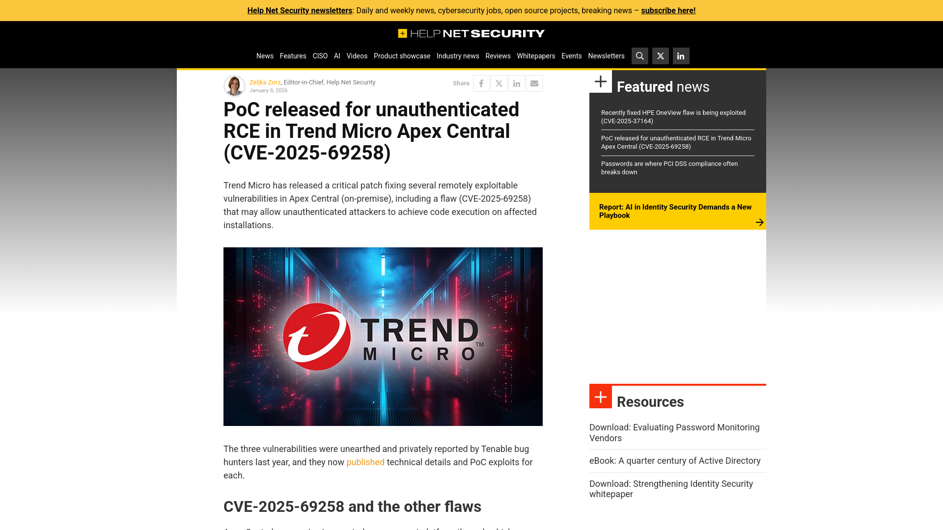 PoC released for unauthenticated RCE in Trend Micro Apex Central (CVE-2025-69258) - Help Net Security