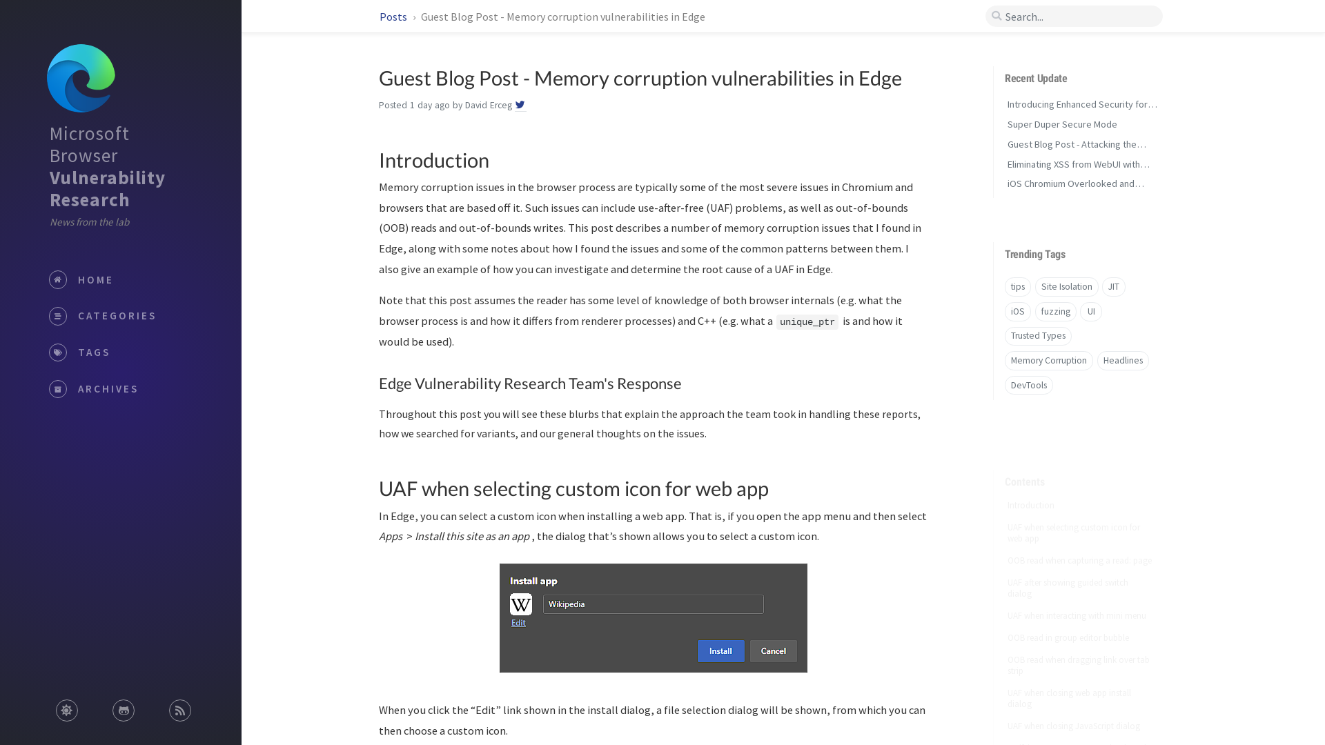 Guest Blog Post - Memory corruption vulnerabilities in Edge | Microsoft Browser Vulnerability Research