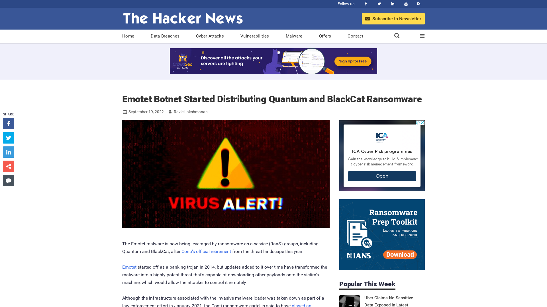 Emotet Botnet Started Distributing Quantum and BlackCat Ransomware