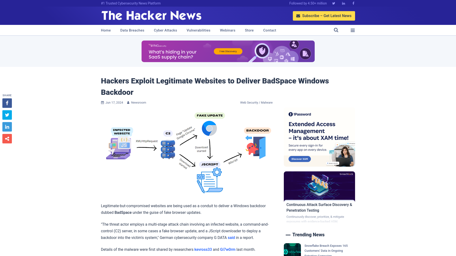 Hackers Exploit Legitimate Websites to Deliver BadSpace Windows Backdoor