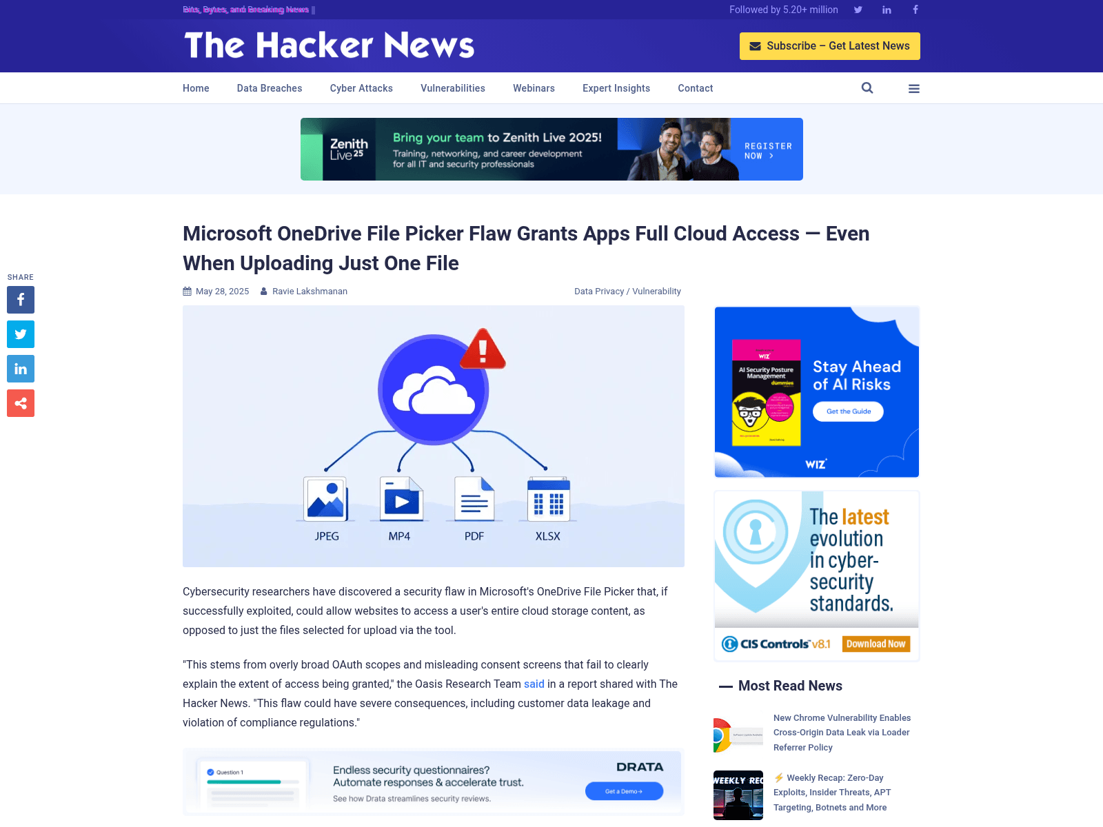 Microsoft OneDrive File Picker Flaw Grants Apps Full Cloud Access — Even When Uploading Just One File