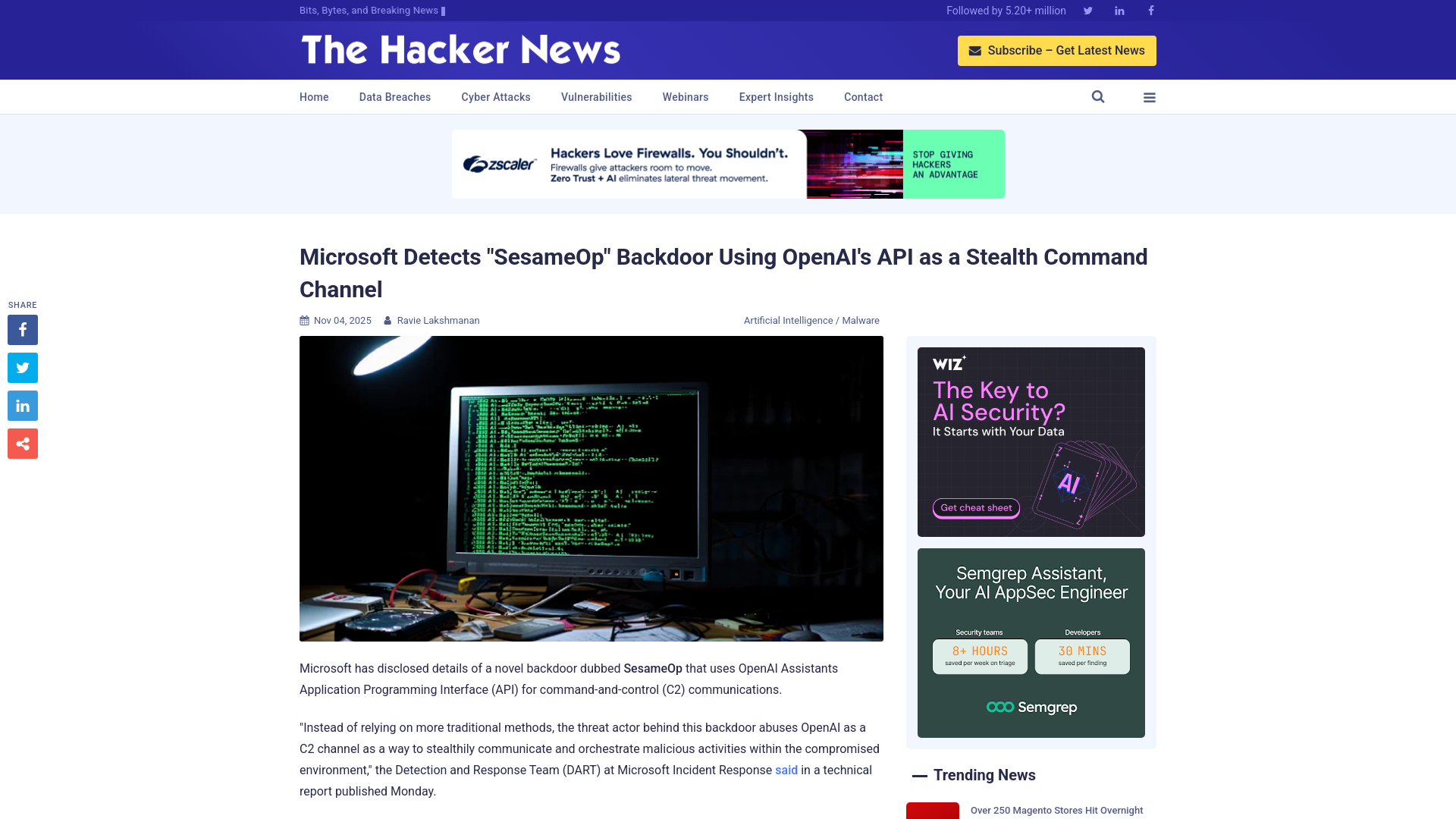 Microsoft Detects "SesameOp" Backdoor Using OpenAI's API as a Stealth Command Channel