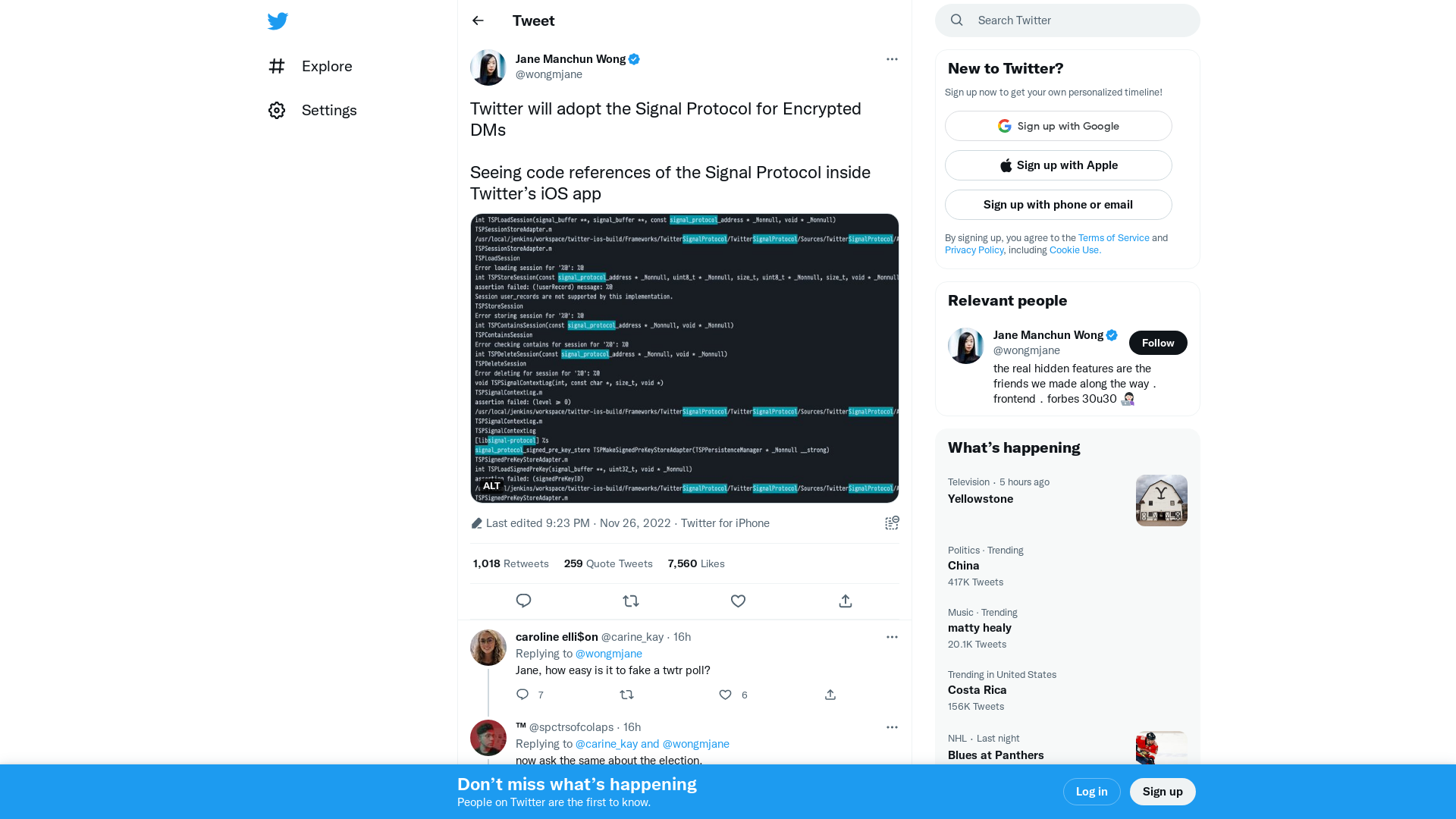 Jane Manchun Wong on Twitter: "Twitter will adopt the Signal Protocol for Encrypted DMs Seeing code references of the Signal Protocol inside Twitter’s iOS app https://t.co/uHKlf9kFVX" / Twitter
