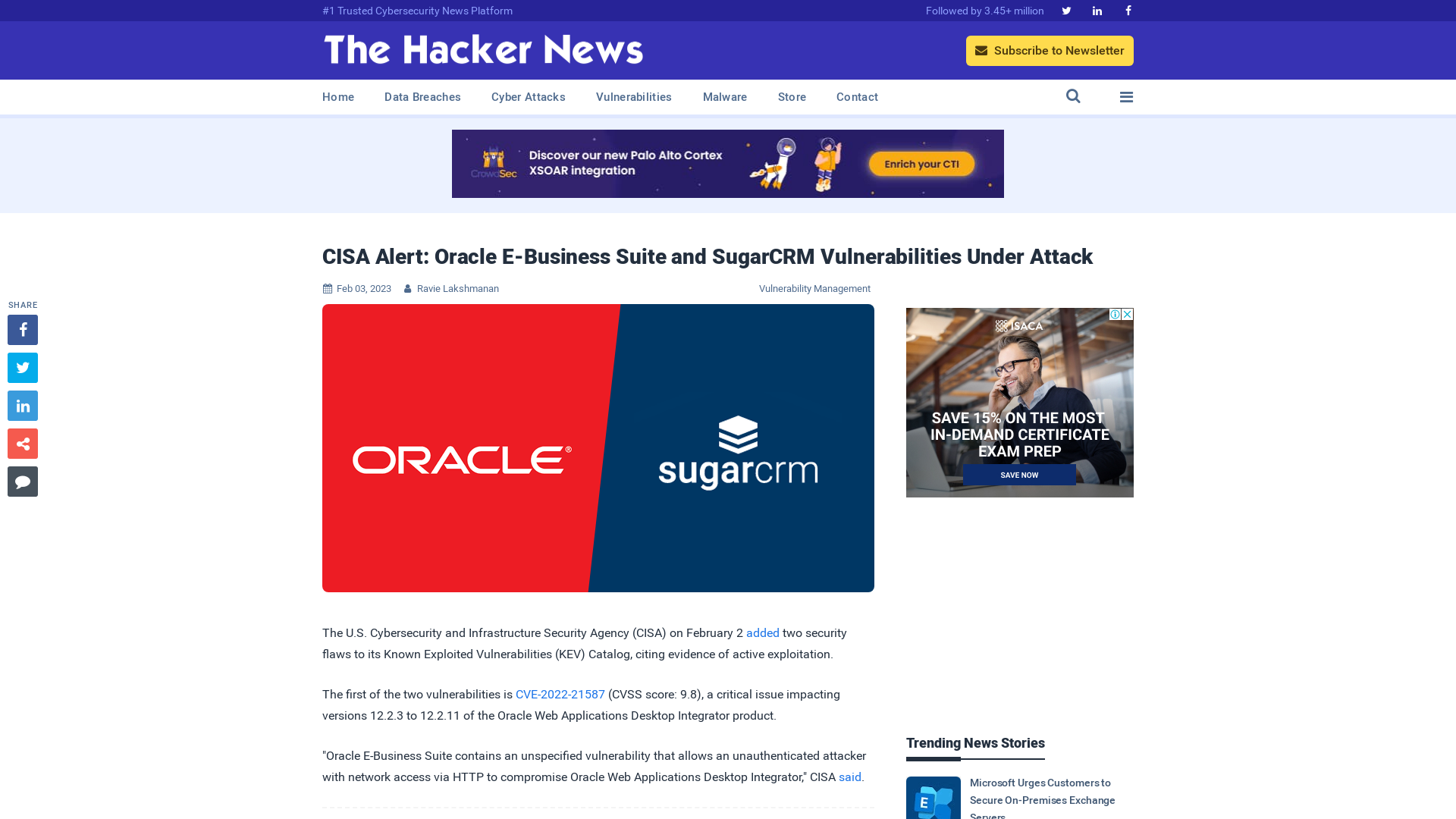 CISA Alert: Oracle E-Business Suite and SugarCRM Vulnerabilities Under Attack