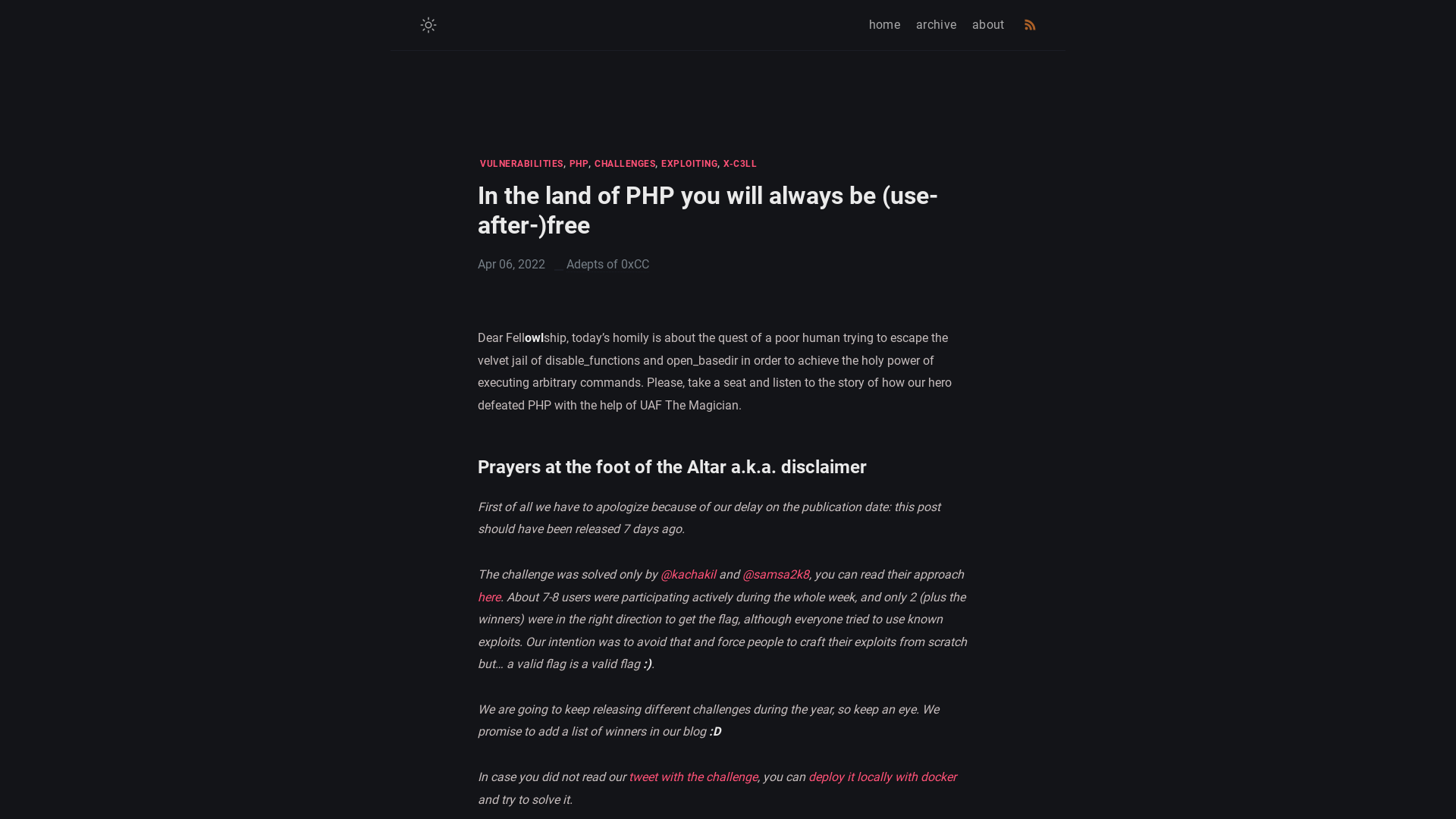 In the land of PHP you will always be (use-after-)free - Adepts of 0xCC